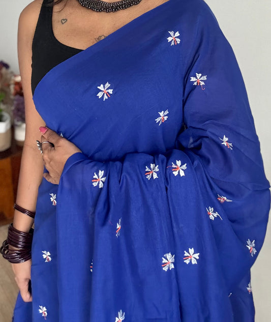 Royal blue parijat soft cotton saree - YCBCKCAP40