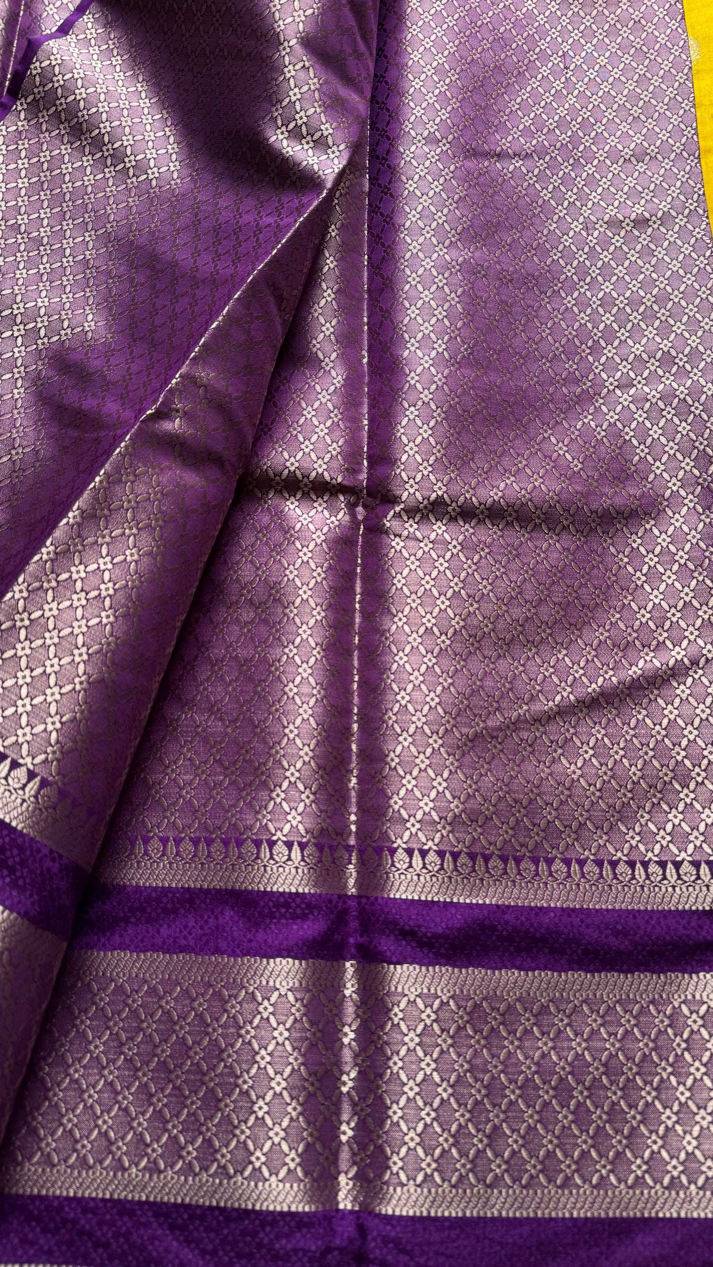 Yellow with purple border, Banarasi semi-silk - YCDESE03