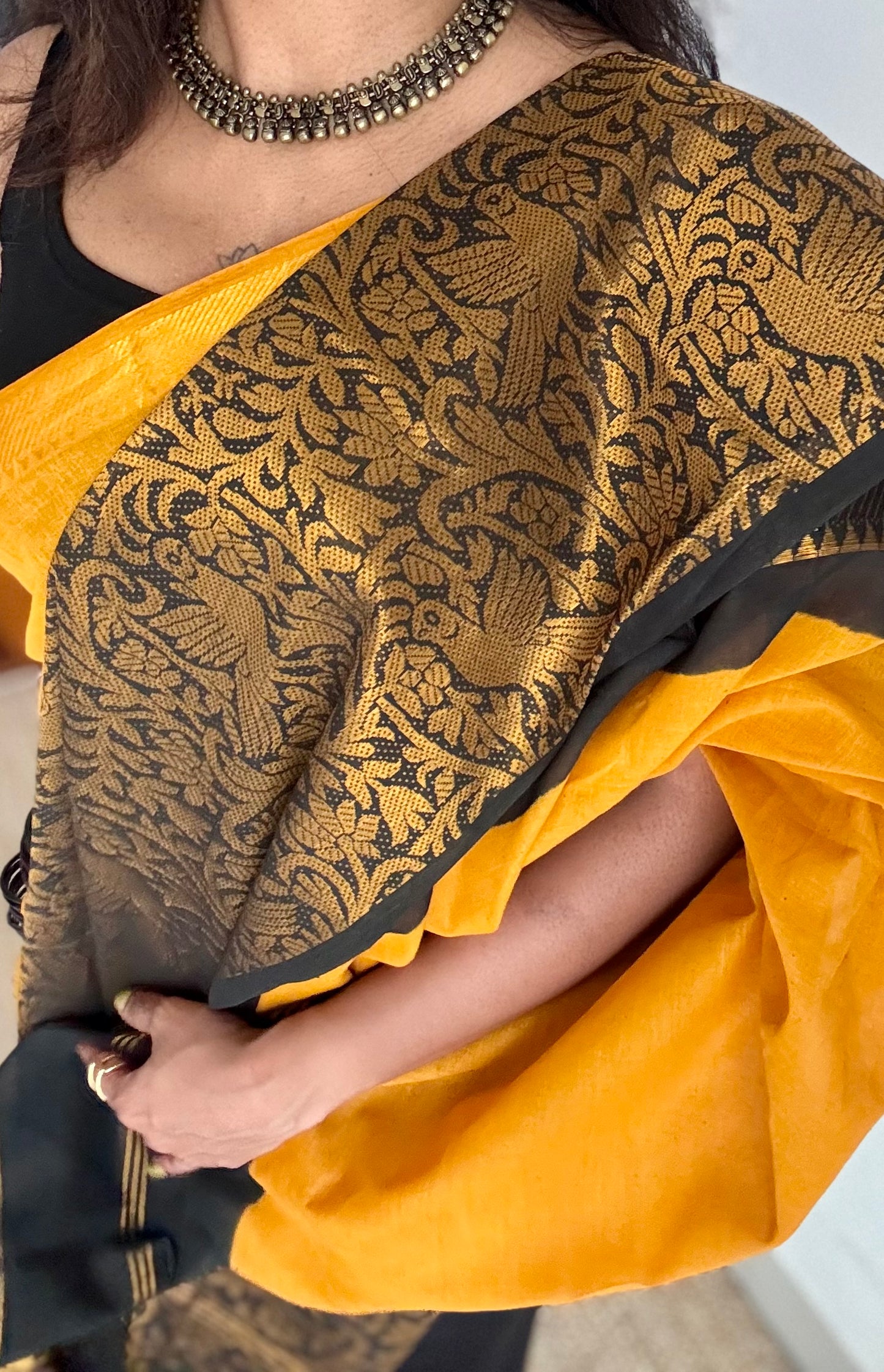 Yellow with black vanasringaram long border - madurai soft cotton - YCCOTNSEMS72
