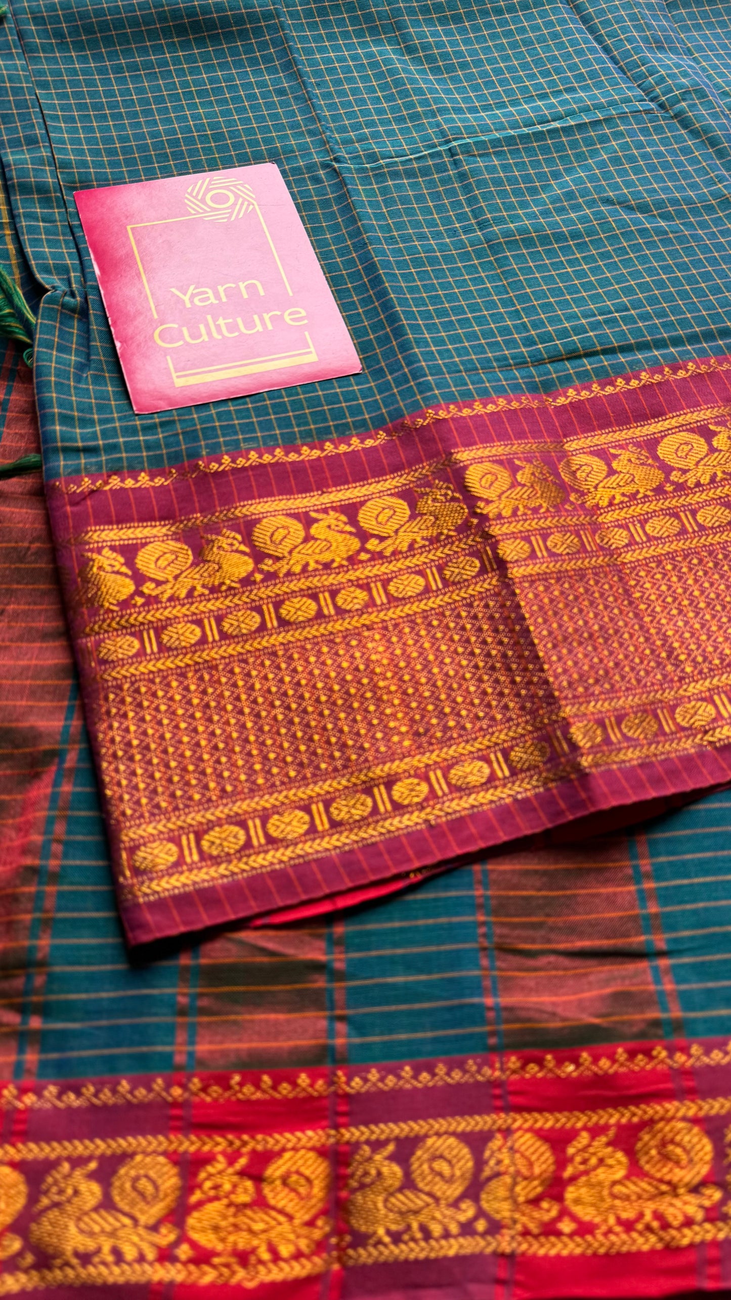 Teal checks with zari border, premium narayanpet, soft cotton - YCWOTDFEBB13