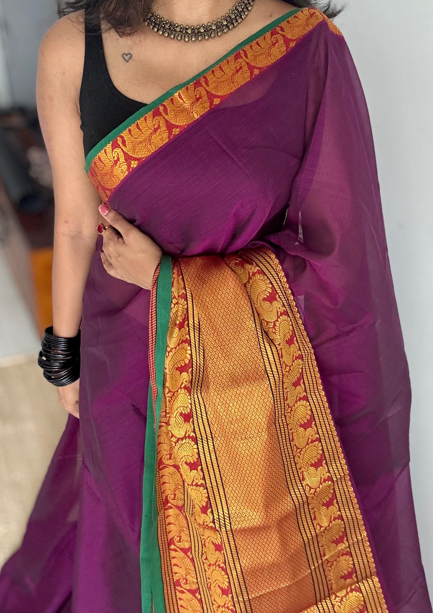 Purple pink (vadamalli) with broad zari border, premium narayanpet, soft cotton - YCWOTDFEBB10