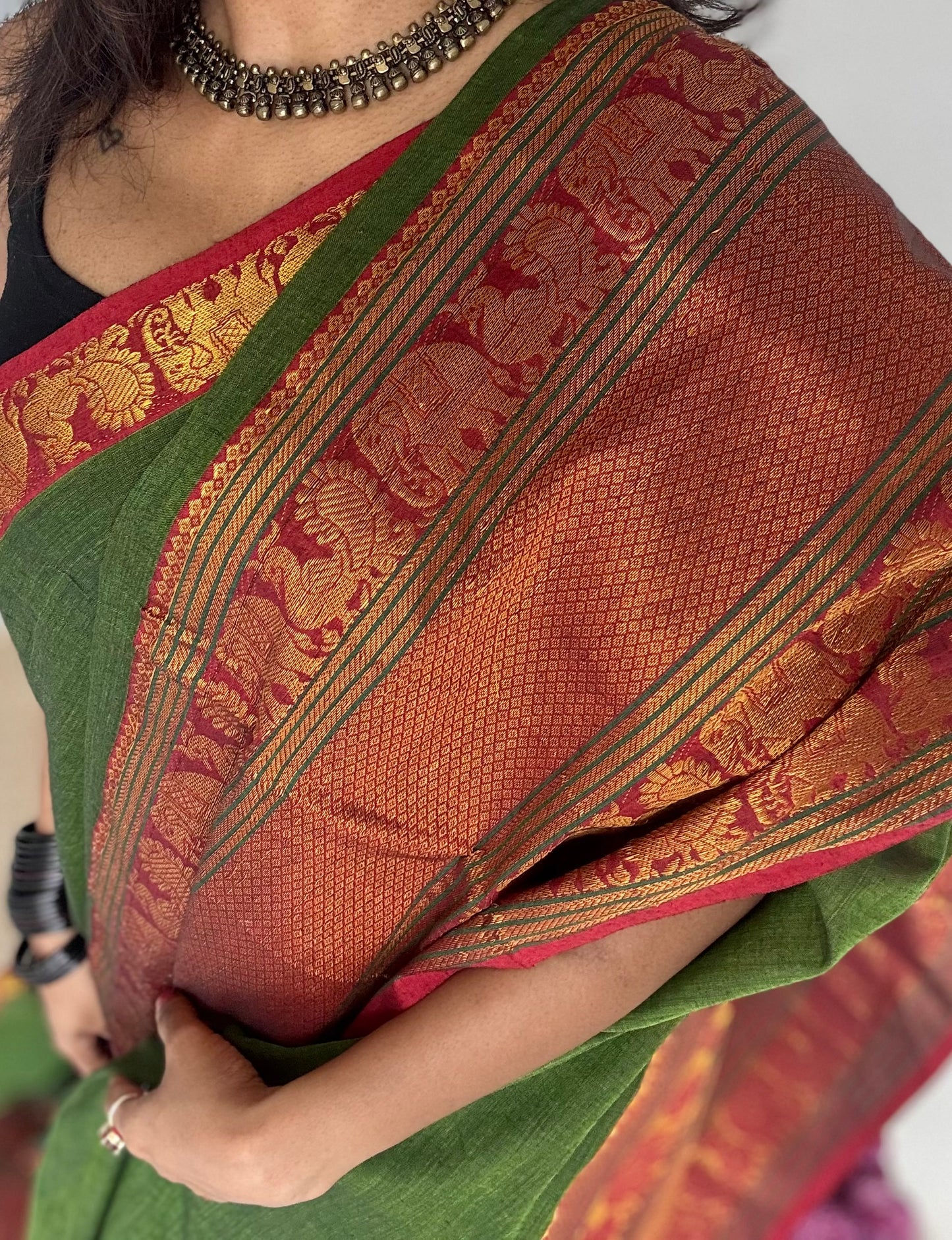 Green with broad zari border, premium narayanpet, soft cotton - YCWOTDFEBB06