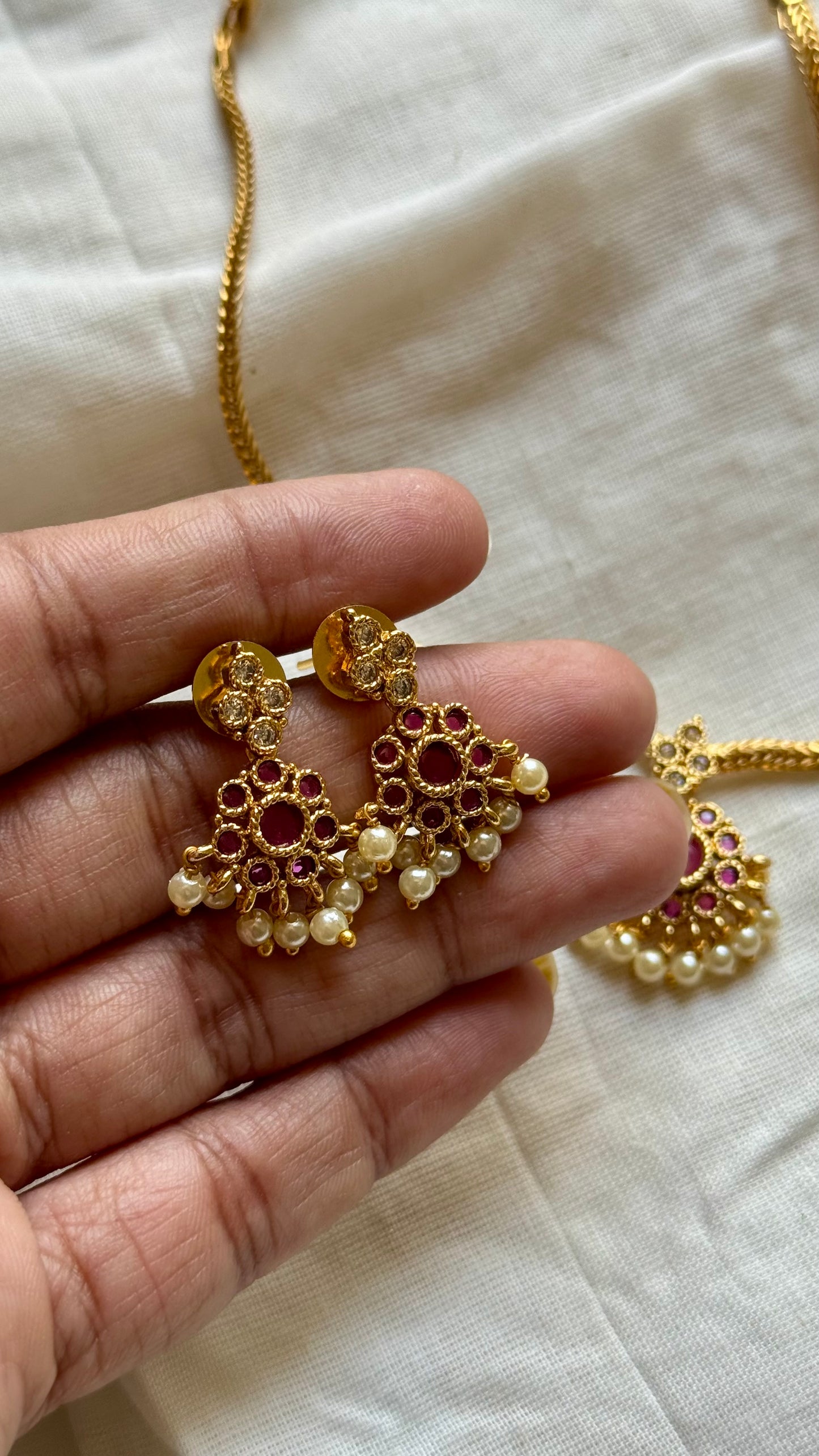 Ruby stone attigai with earrings - YCGPNP460