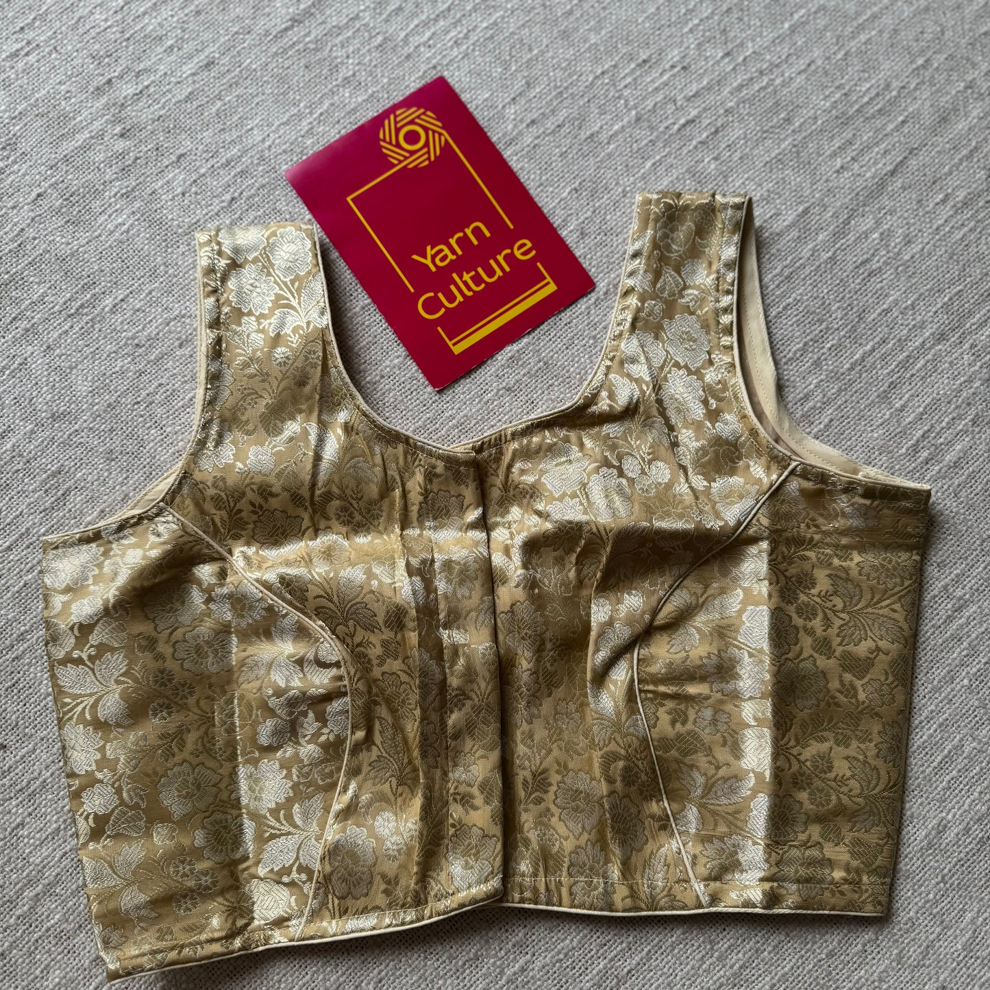 Sleeveless, gold brocade, size 36 (alterable from 34-40), readymade blouse - YCBLAU05