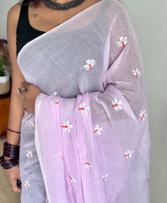 Light pink parijat mul cotton saree - YCBCMCAP36