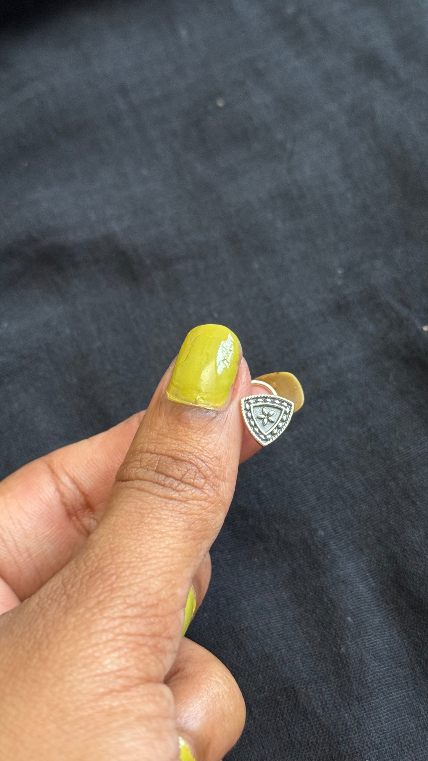 Triangle floral nose pin, intricate pattern in pure silver - YCNPP33