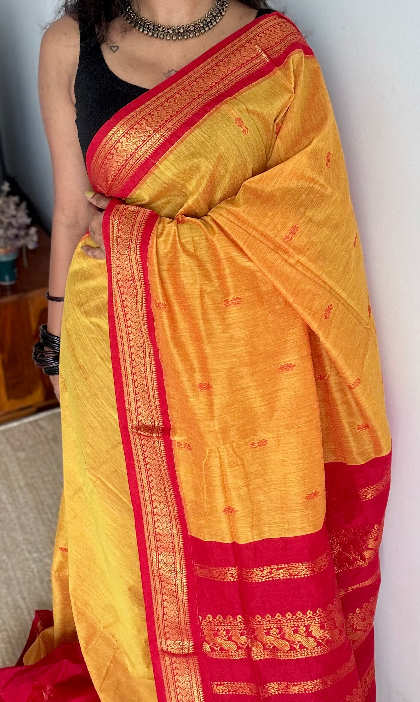 Yellow with red - cotton silk - YCCOTNSEKCS02