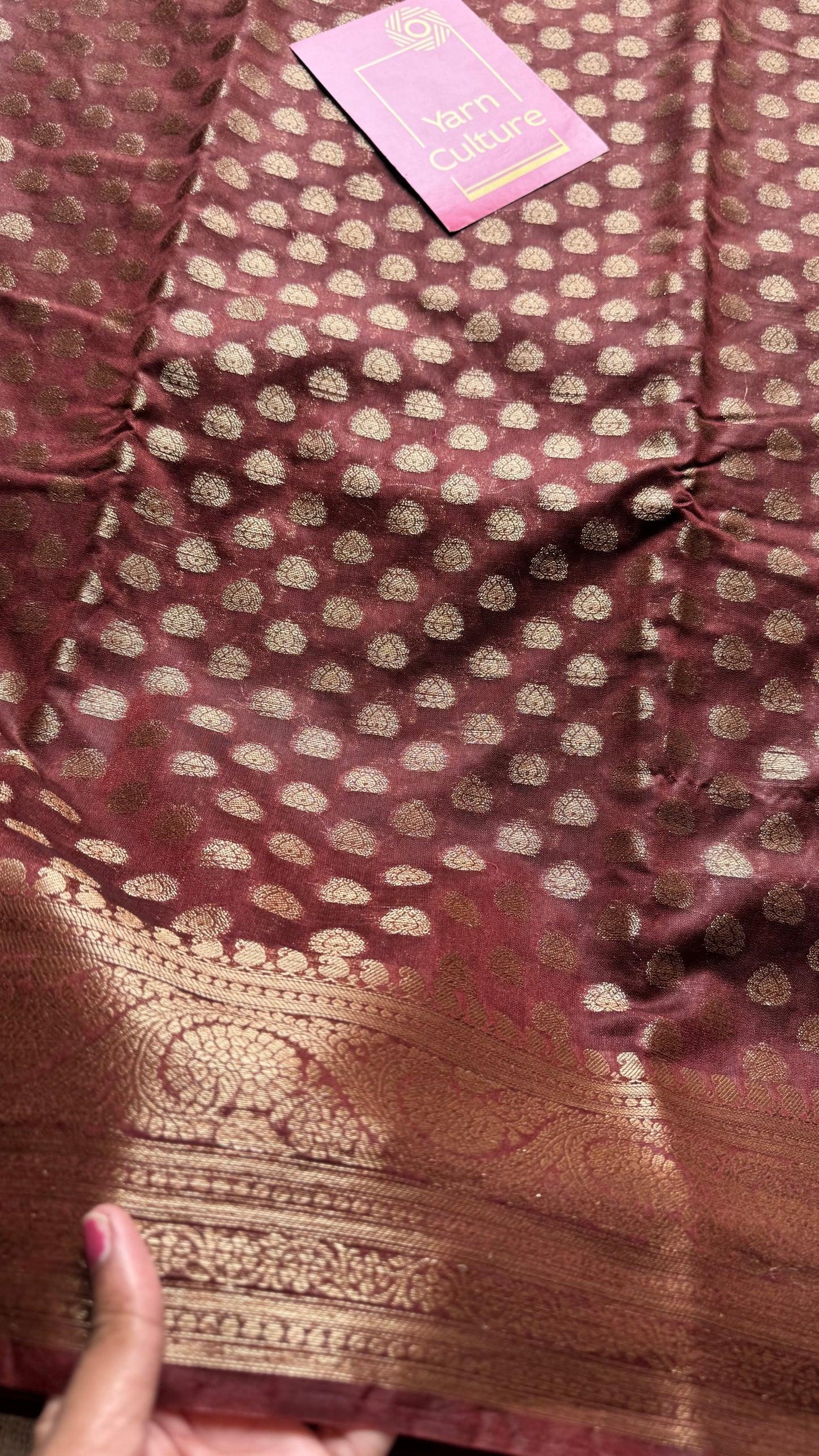 Mocha - Dark brown, antique gold zari, Banarasi semi georgette - YCBLFEGAGZ15