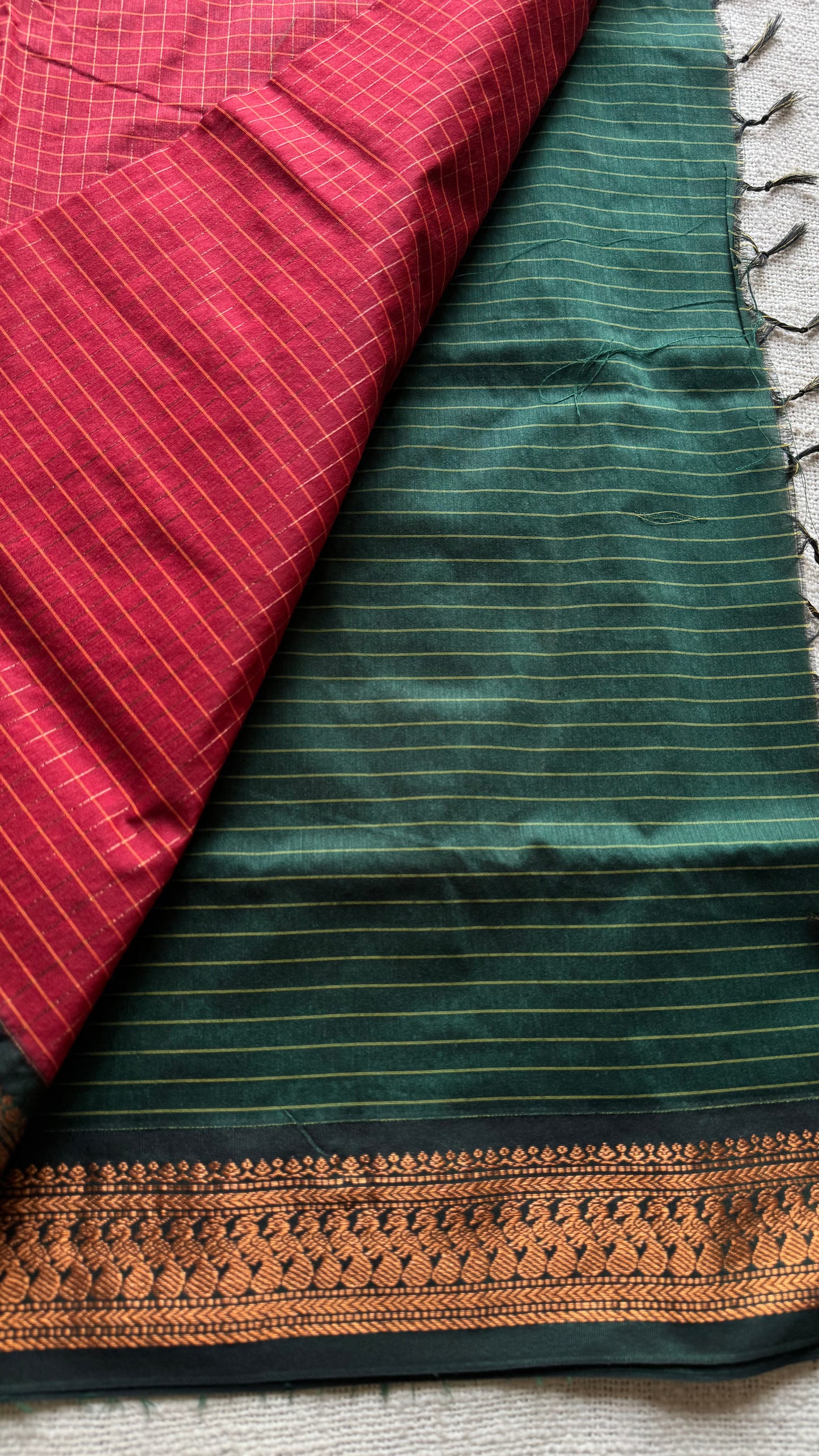 Dark red with dark green, checks - cotton silk - YCCOTNOCKCS12