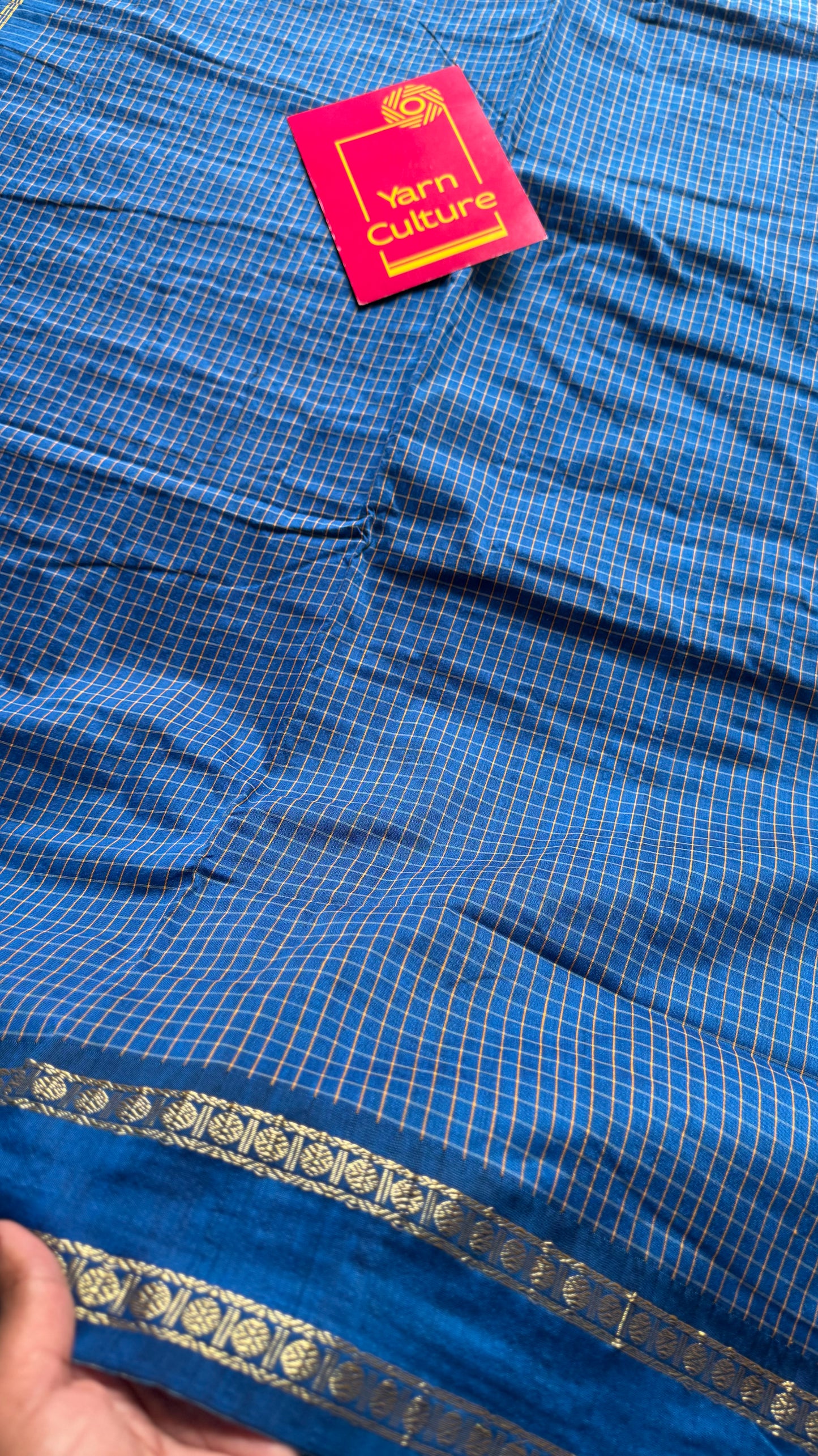 Peacock blue, arani checks, cotton silk - YCCOTNJUAR13