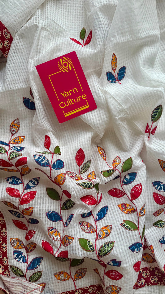 White kota with ajrakh cutwork and border - YCON25TORAK01