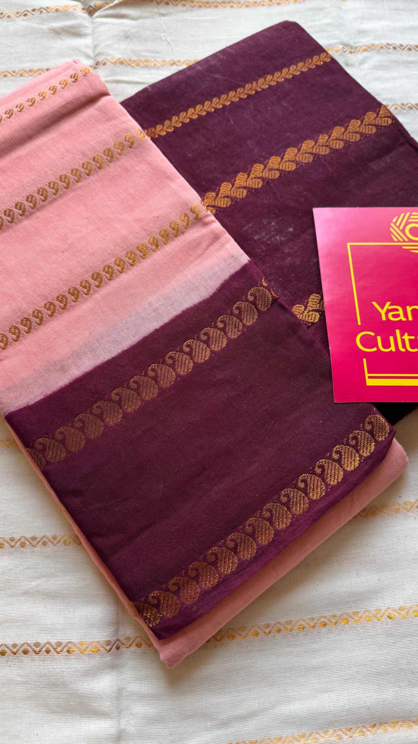 Light peach pink with maroon paisley velthaari sungudi, kattuchayam dyed madurai cotton - YCCOTNMSAP164