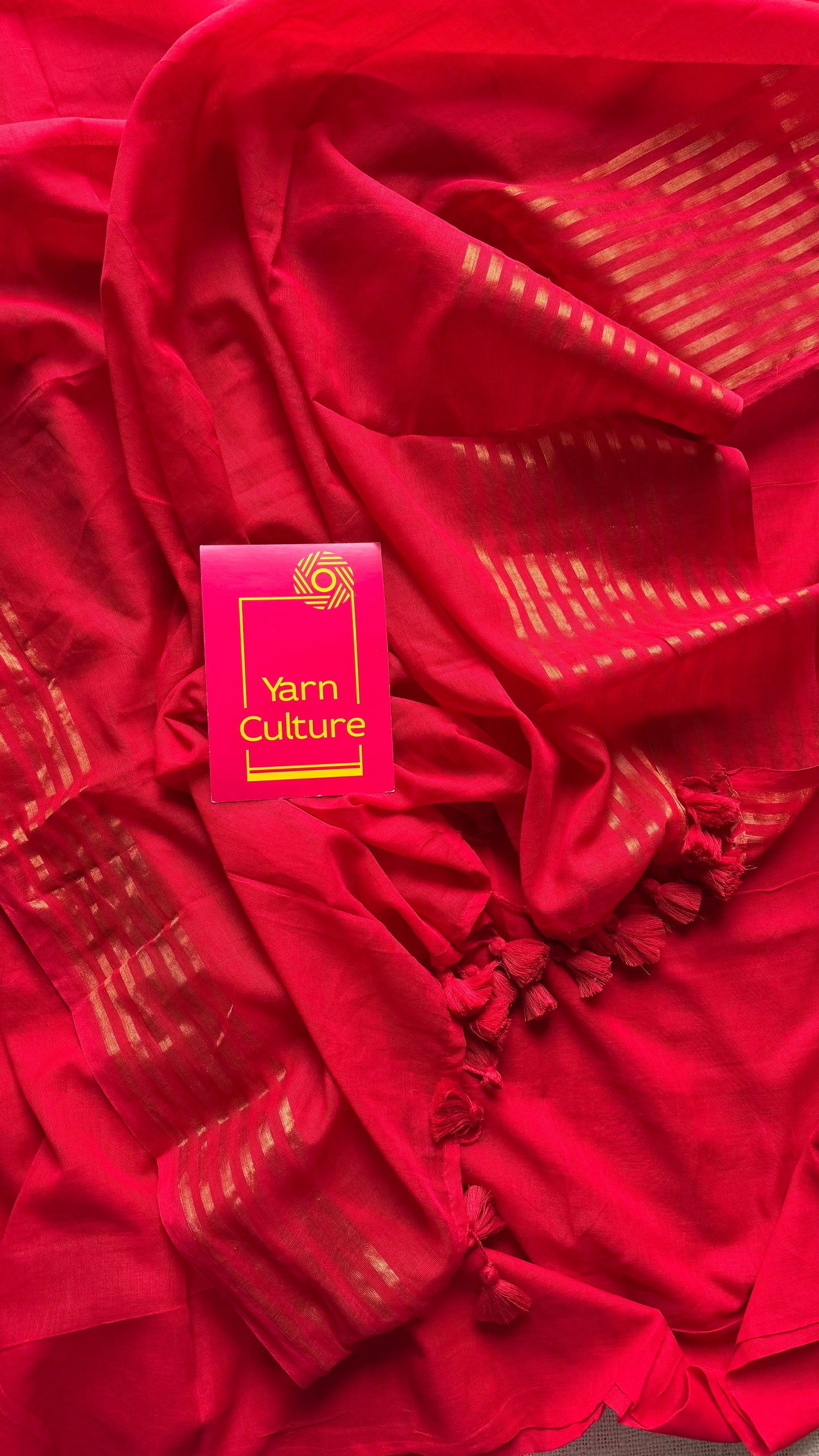 Red with antique gold stripes, mul cotton - YCBCJULMS09