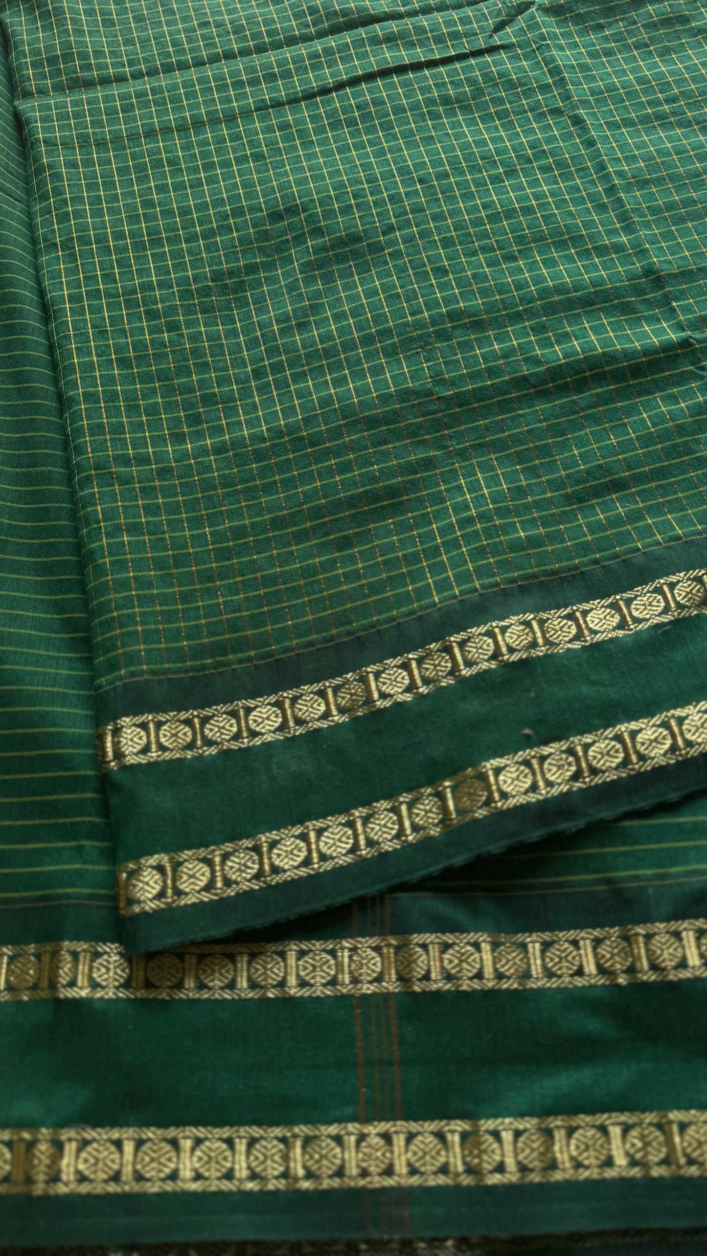 Dark green, arani checks, cotton silk - YCCOTNOCAR12