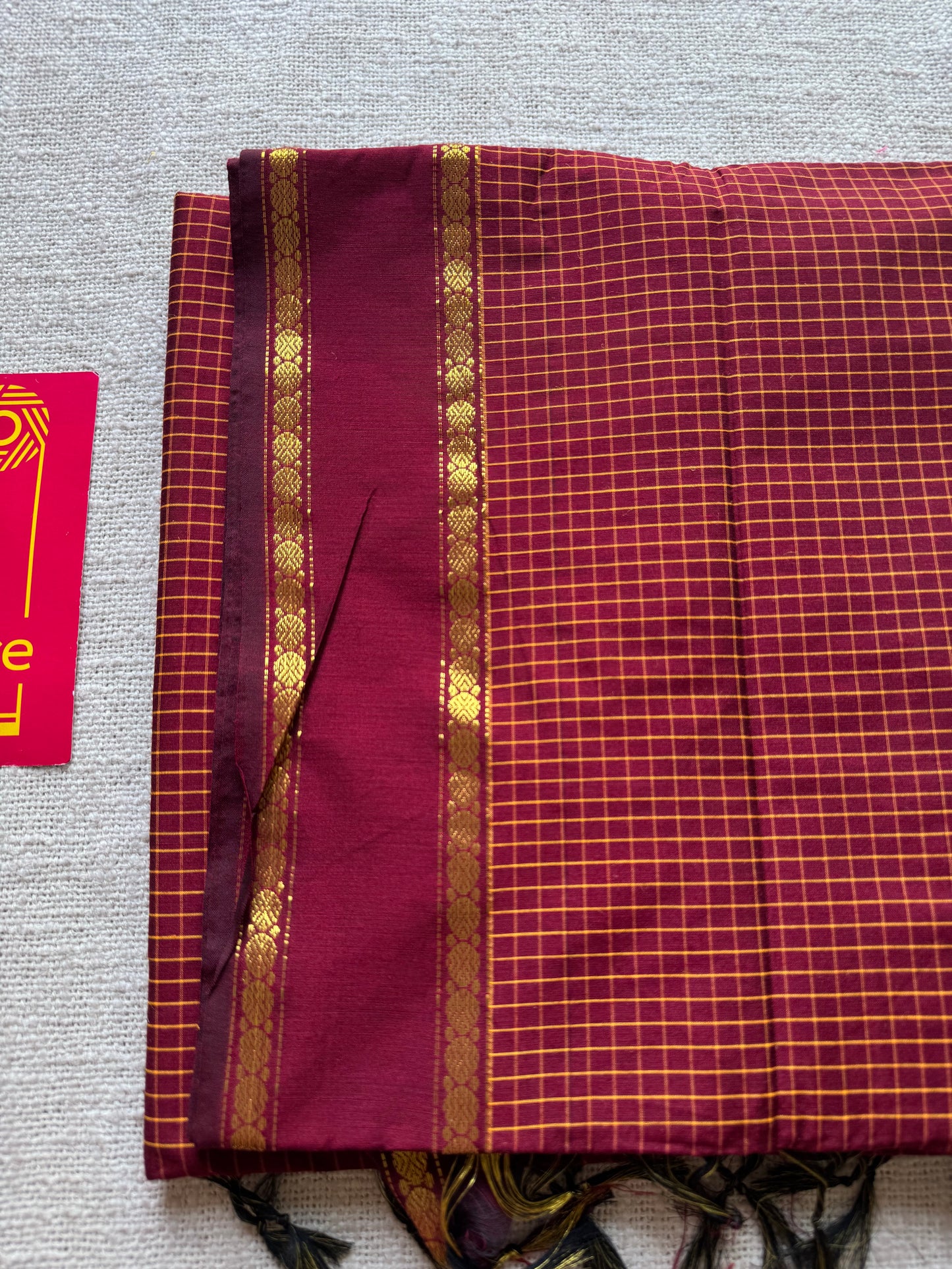 Maroonish brown, arani checks, cotton silk - YCCOTNOCAR07