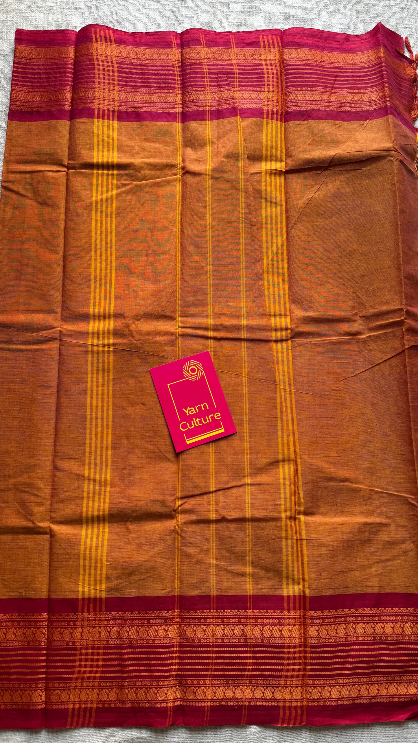 Orange with cherry red contrast thread border, kanchi cotton - YCCOTNOCCC03