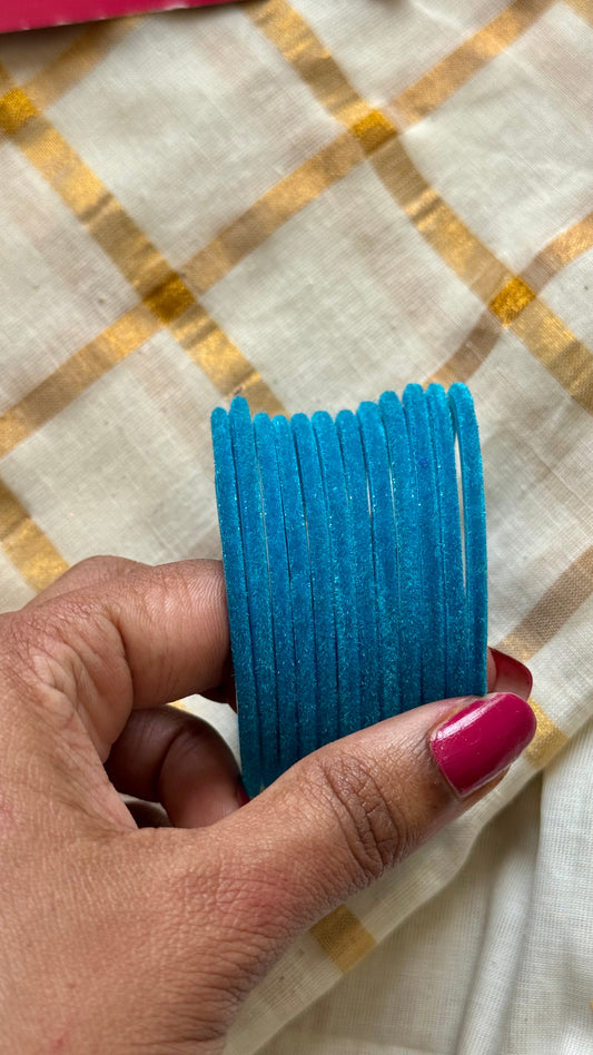 Light blue velvet glass bangles, set of 12 - YCBANGL389