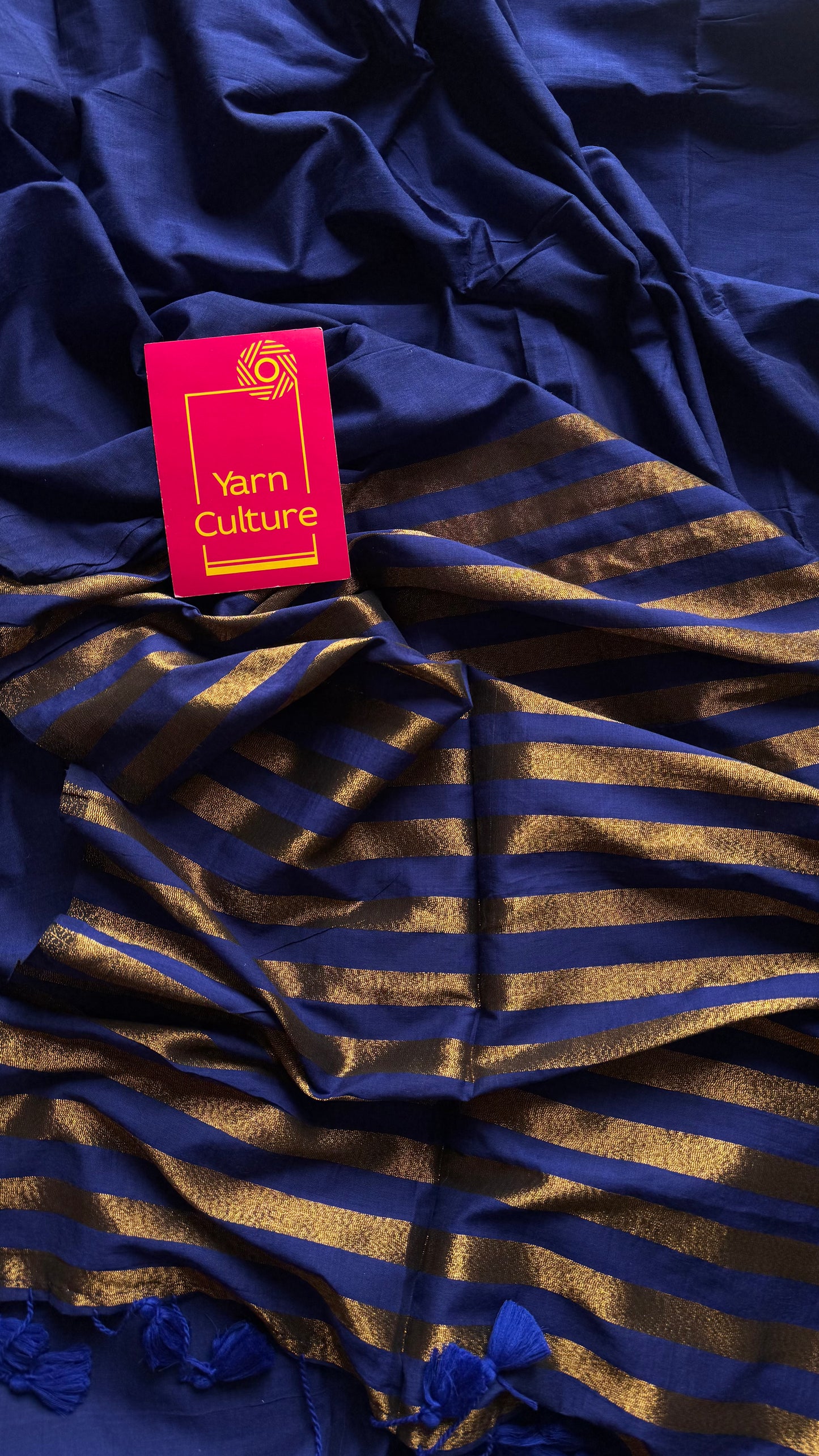 Royal blue khadi with antique gold pallu - YCBCKZPSE04