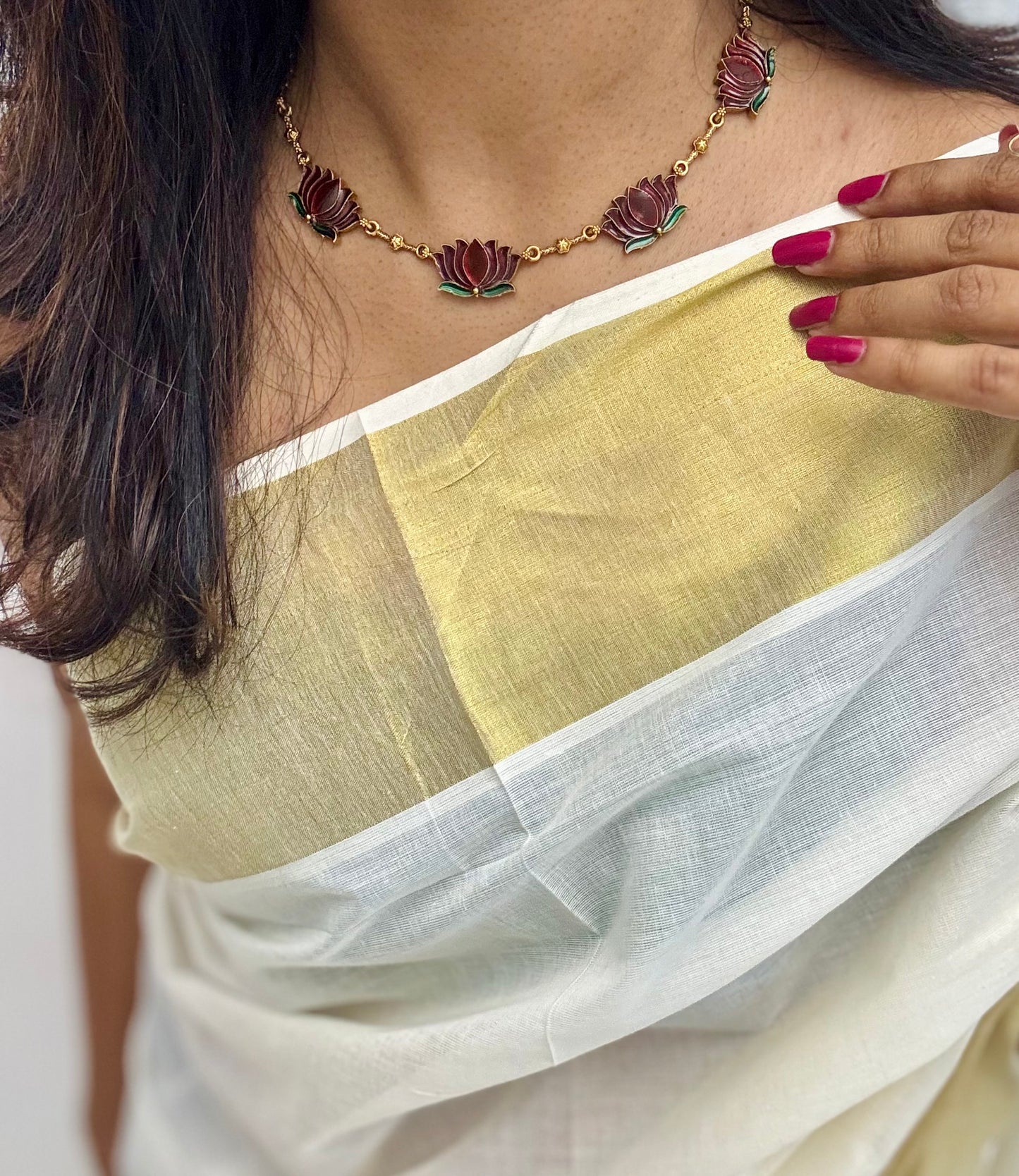 Dark red lotus pendant necklace - YCAGC30