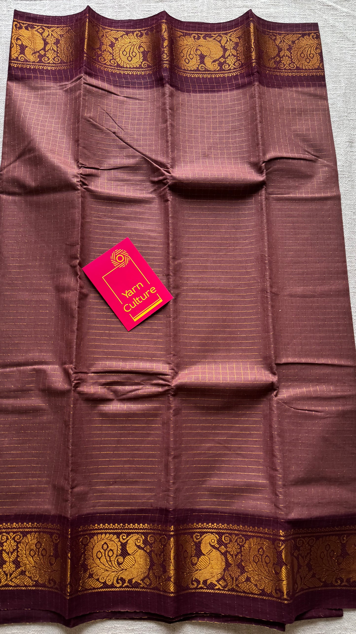 Light brown with maroon sungudi, madurai cotton - YCCOTNOCSC19