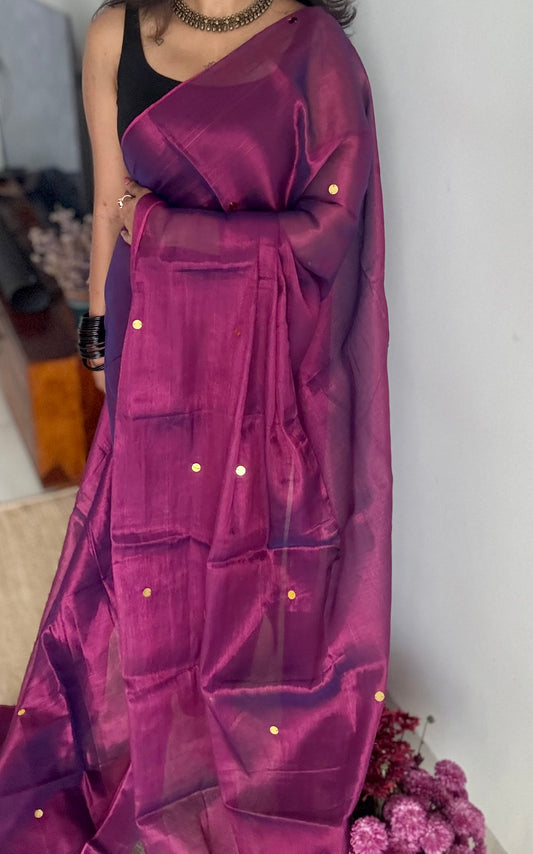 Purple blue double tone, gold sequins, soft mul tissue - YCBCFEMCM30