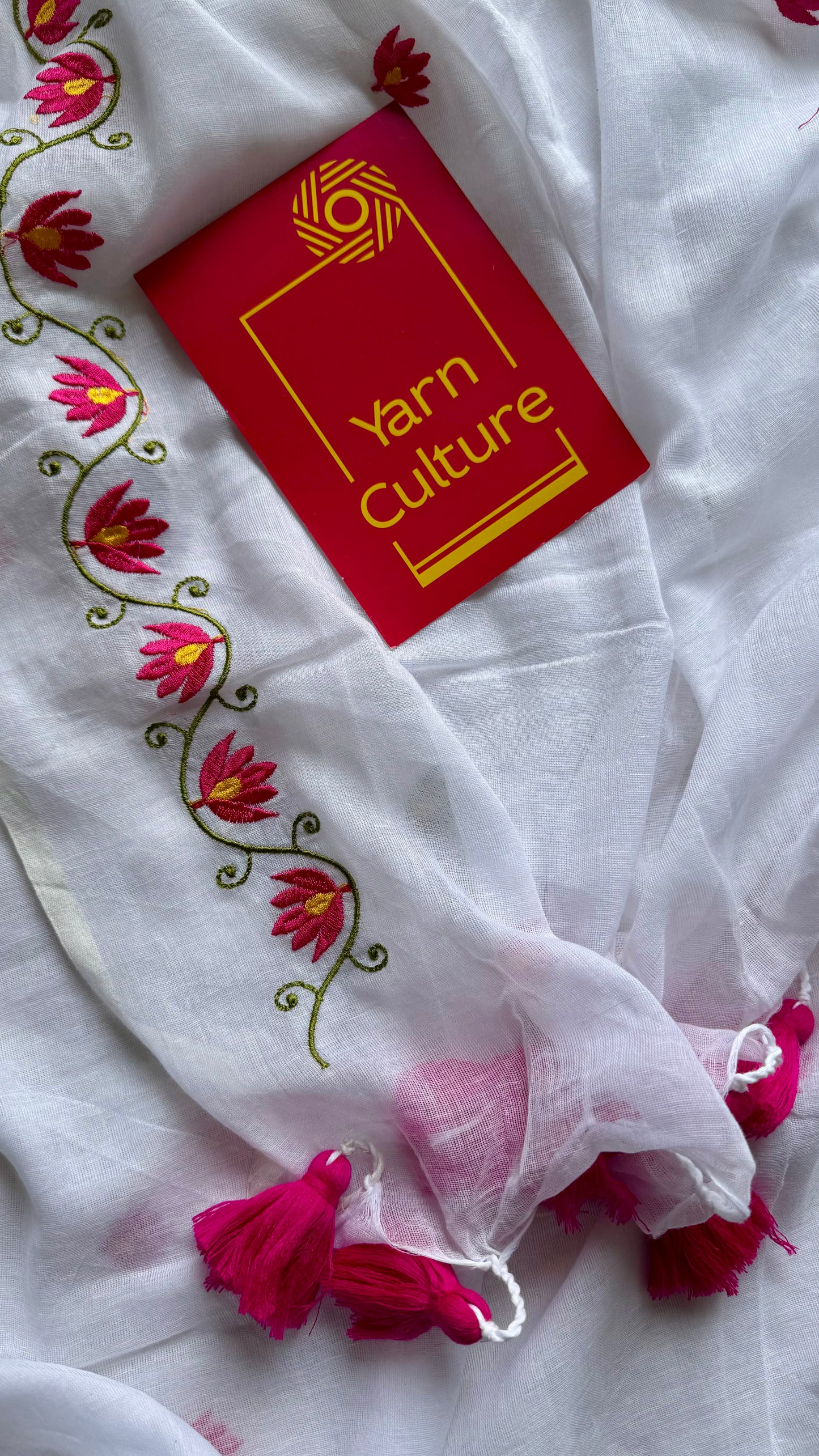 White with lotus embroidery, mul cotton - YCBCJULSC03