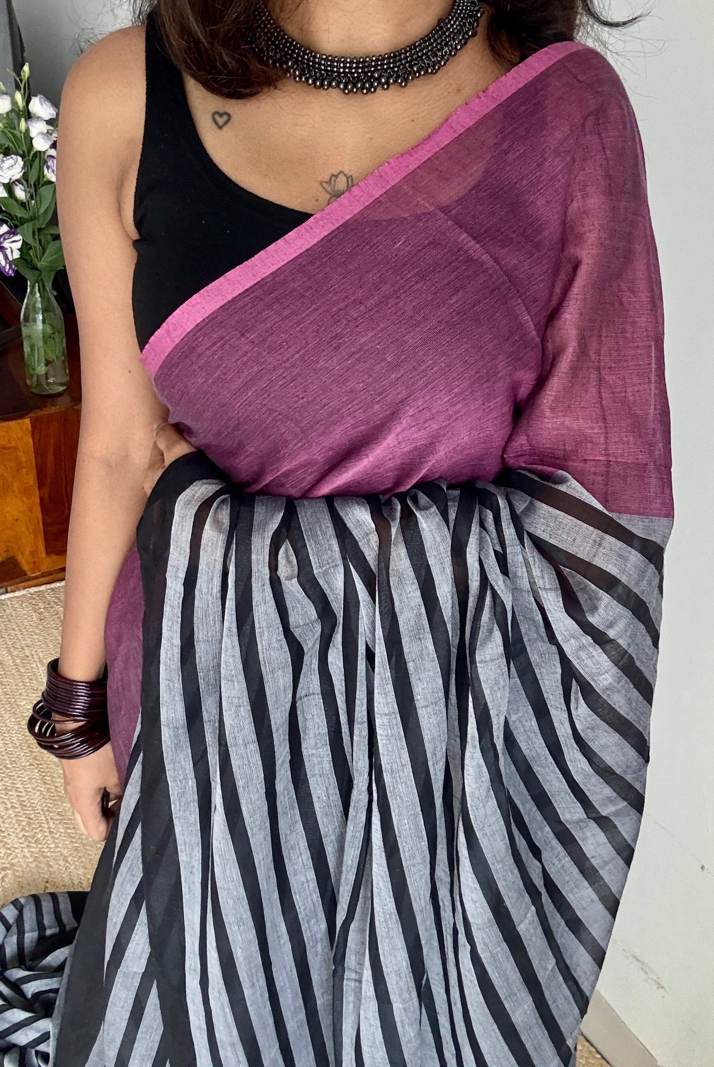 Black Mist - Pink and black stripes, reversible, mul cotton YCBCAUWSM01