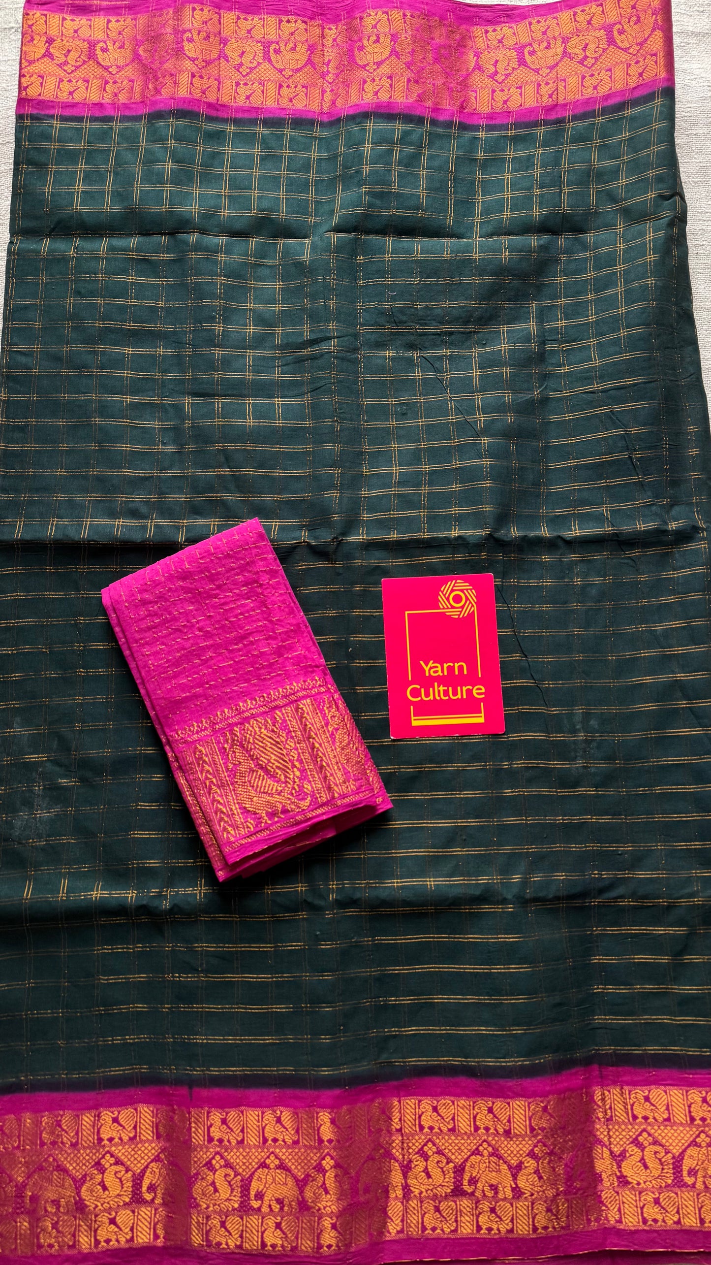 Dark green with magenta checks, kattuchayam dyed, madurai cotton - YCCOTNSEMS92