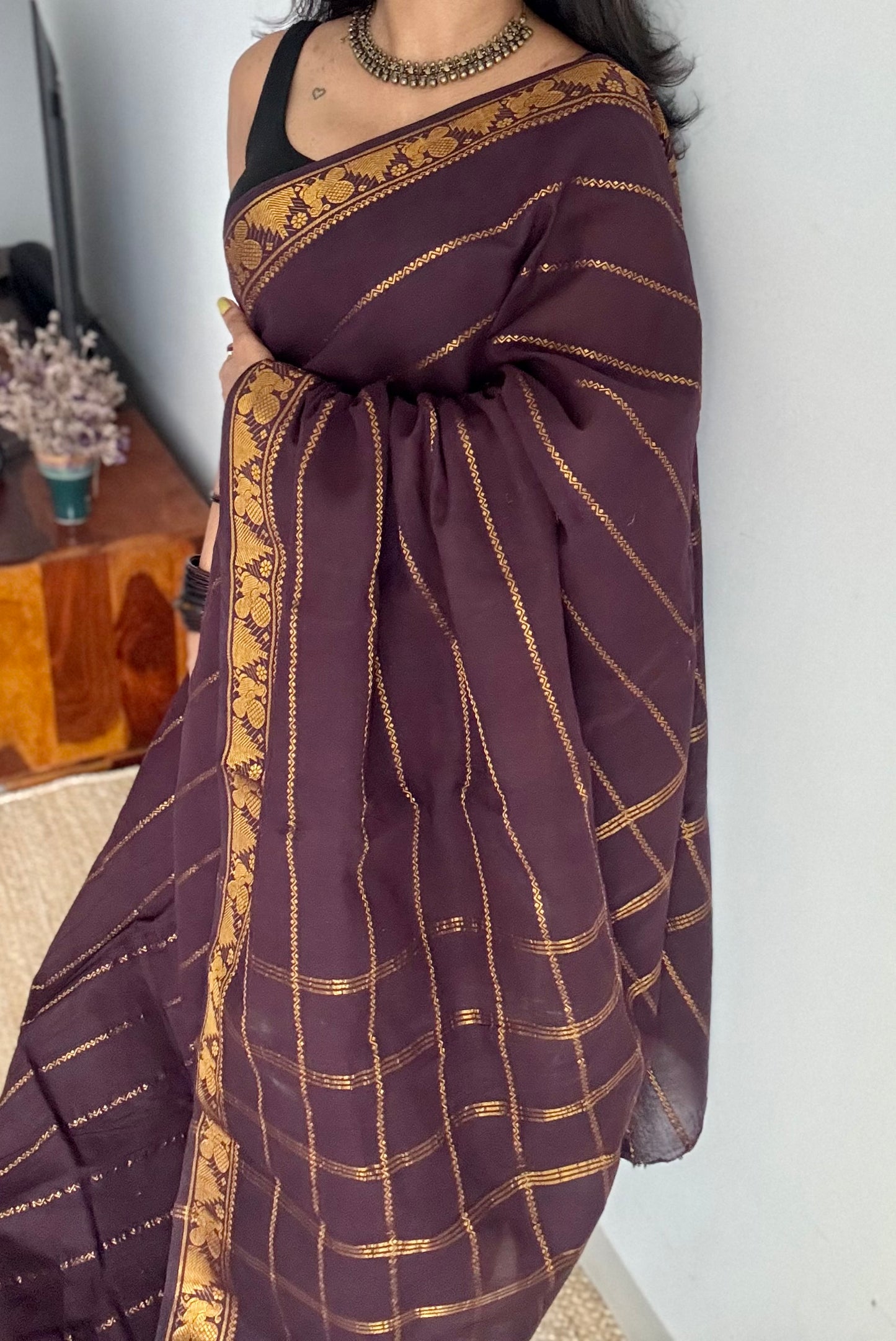 Brown veldhaari, kattuchayam dyed, madurai cotton - YCCOTNSEMS81