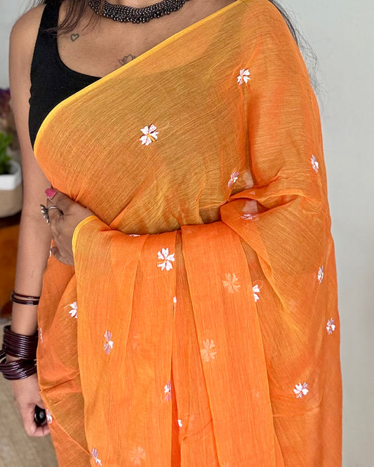 Orange parijat soft mul cotton saree - YCBCMCAP28