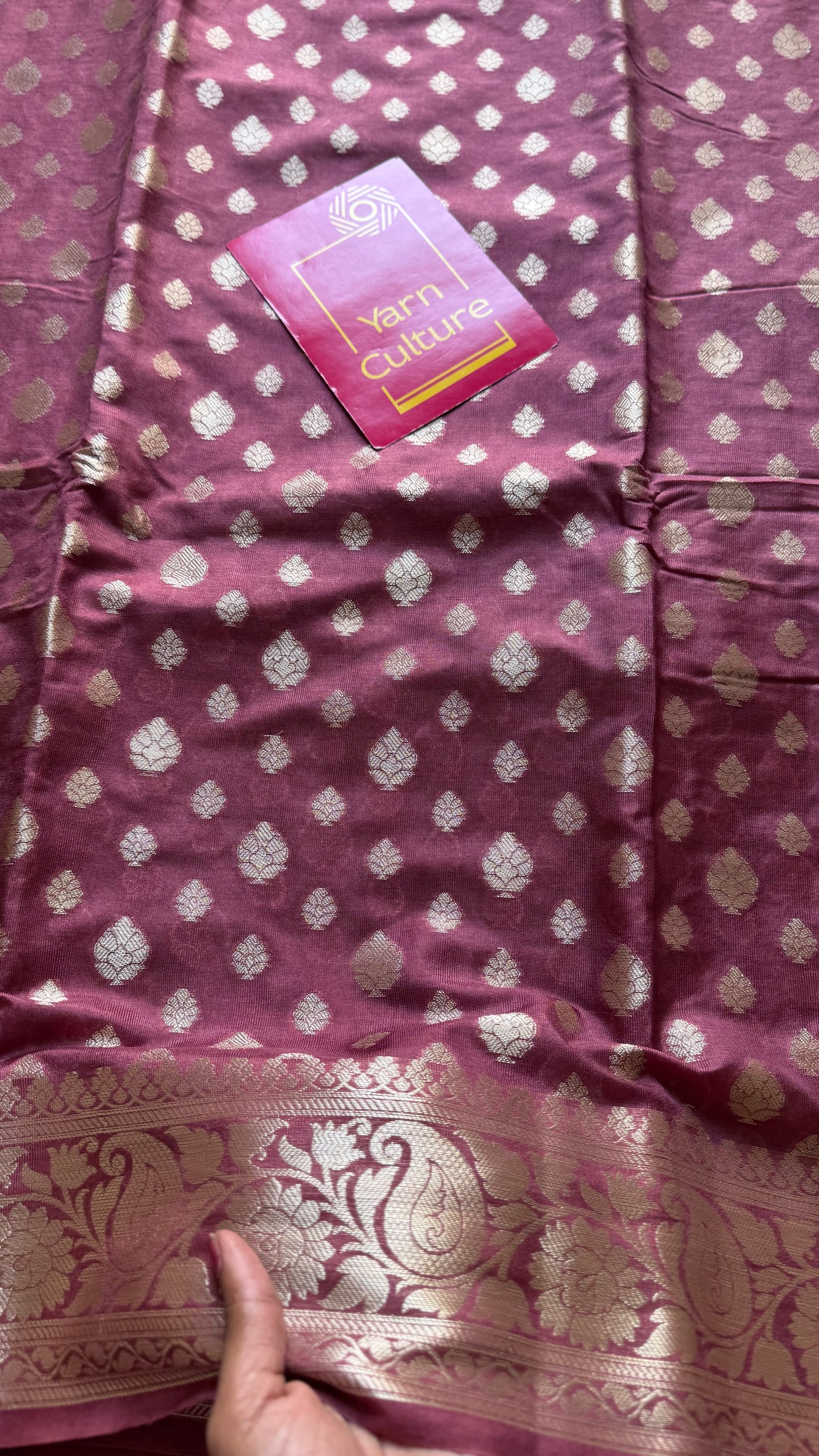 Dark mauve, silver buttas and zari, Banarasi semi-silk - YCDESE38
