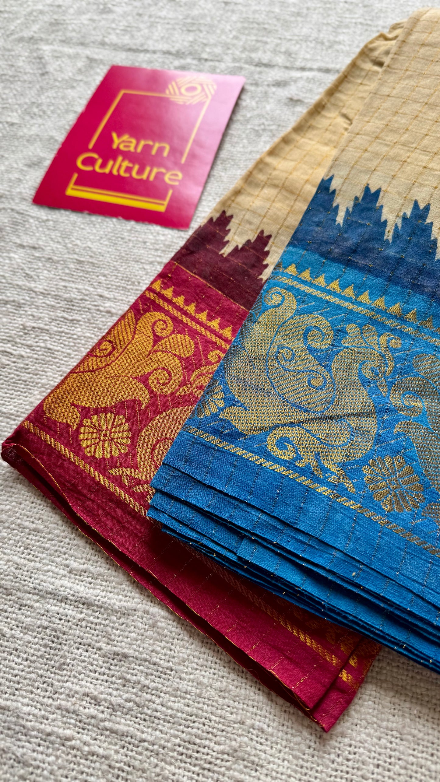 Blue - red sungudi cotton checks, sandal colour base, soft cotton - YCCOTNJSUN01