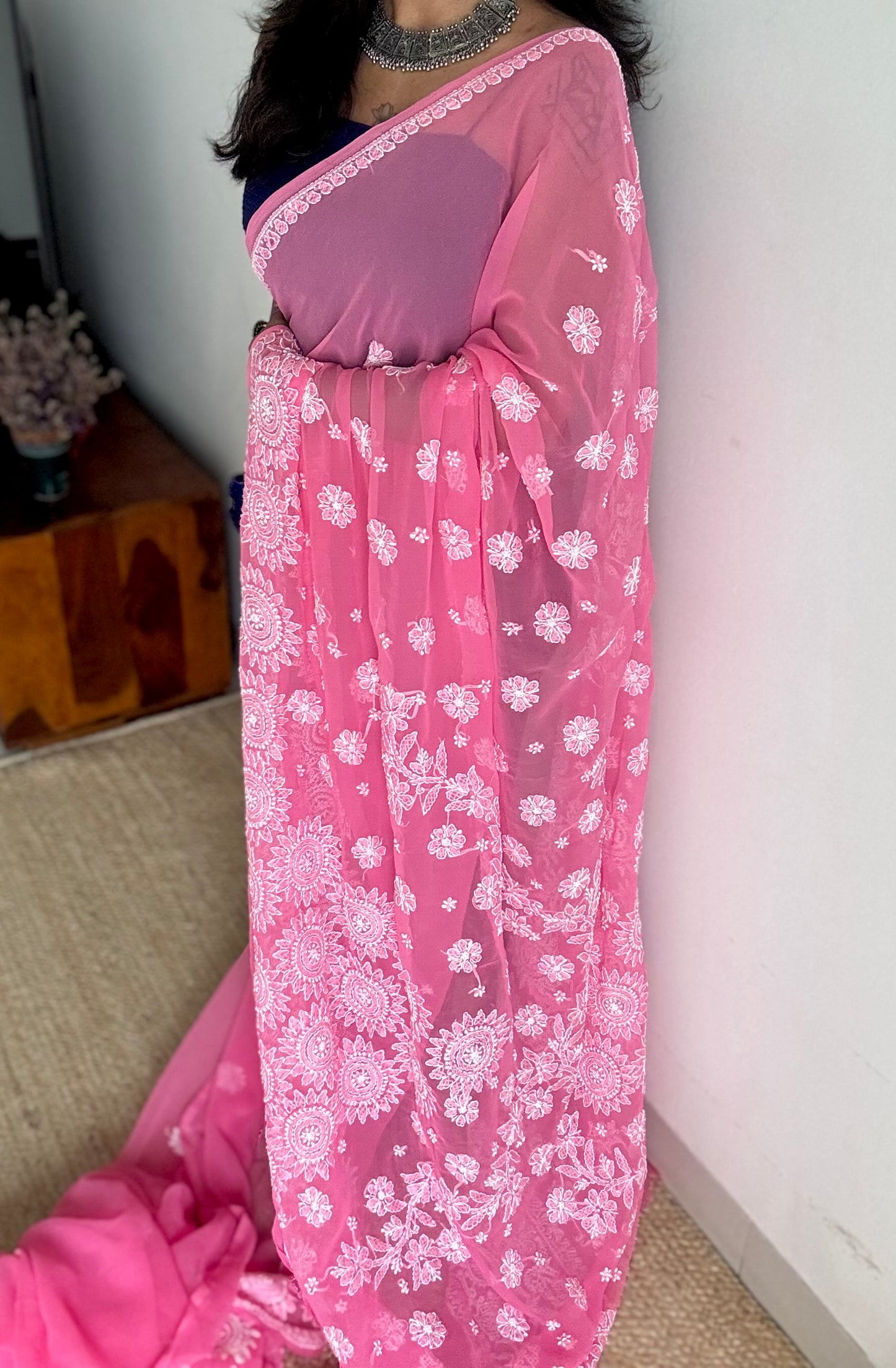 Baadal Gulabi (pink clouds) - Pink Chikankari, georgette YCSLCJULCK05