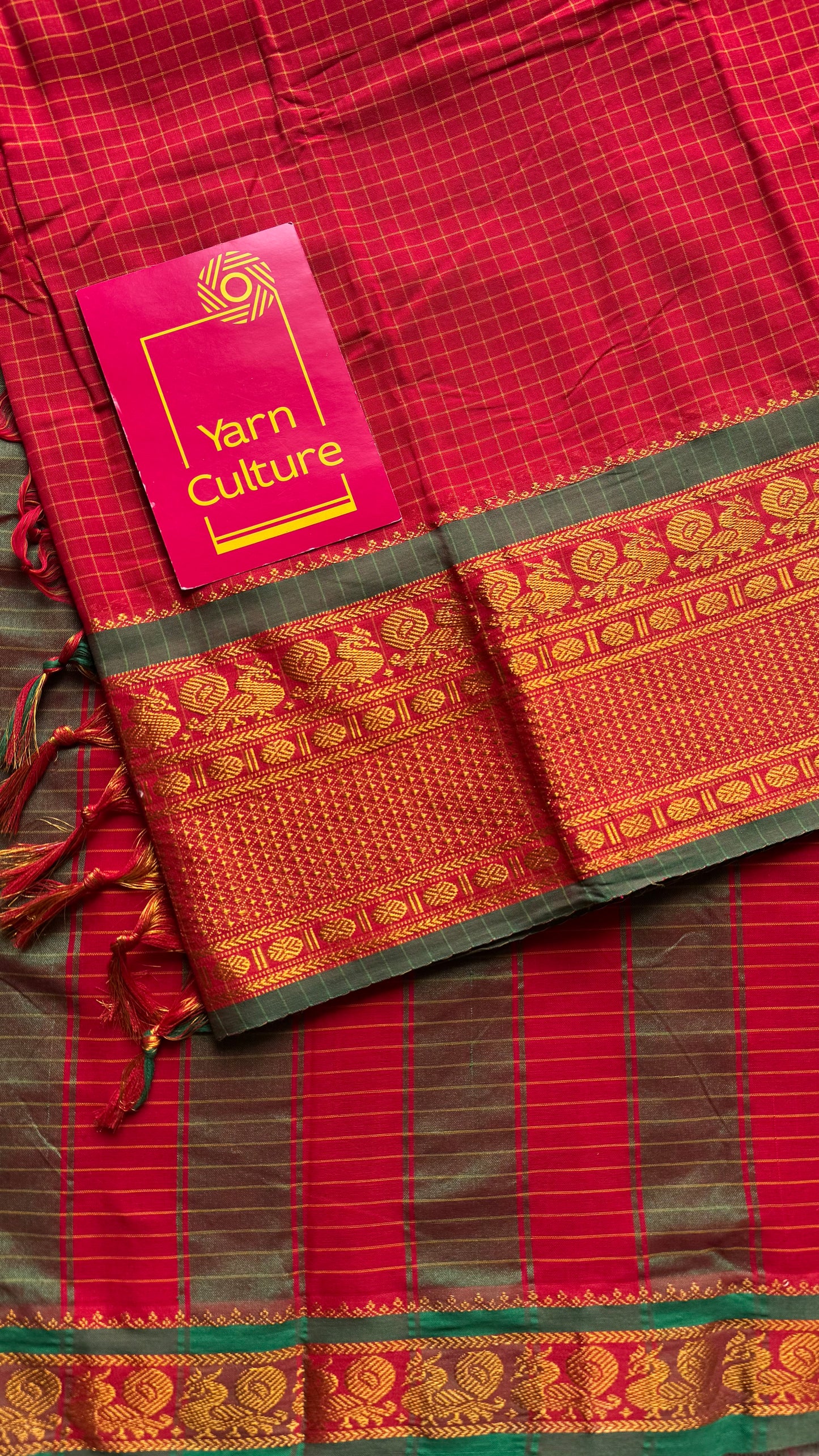 Red checks with zari border, premium narayanpet, soft cotton - YCWOTDFEBB11