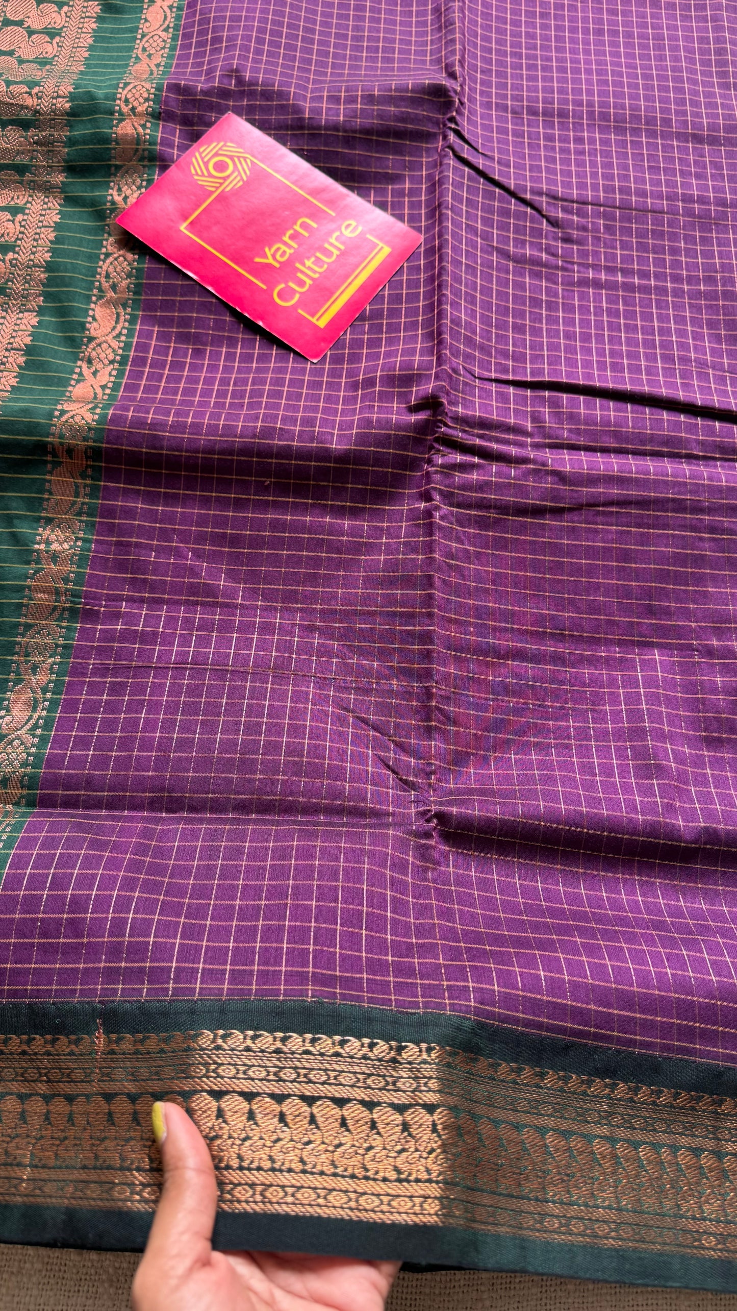 Dark purple with dark green, checks - cotton silk - YCCOTNSEKCS11