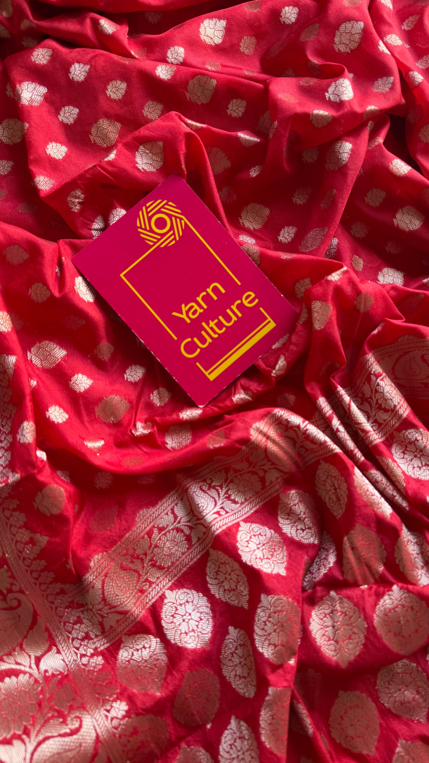 Chilli red, silver buttas and zari, Banarasi semi-silk - YCDESE37