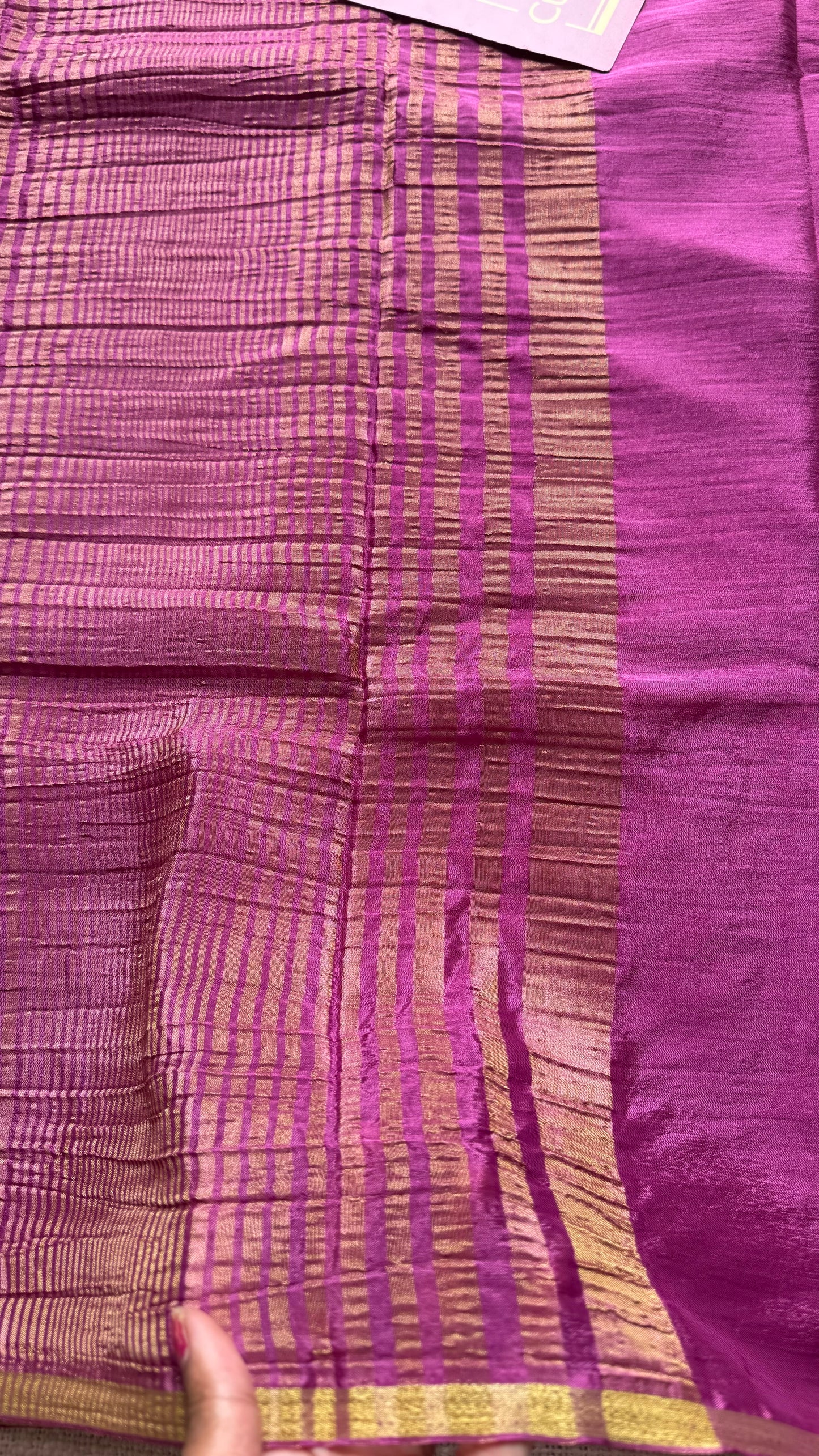 Dusty pink chiffon with thin gold zari border - YCDESE22