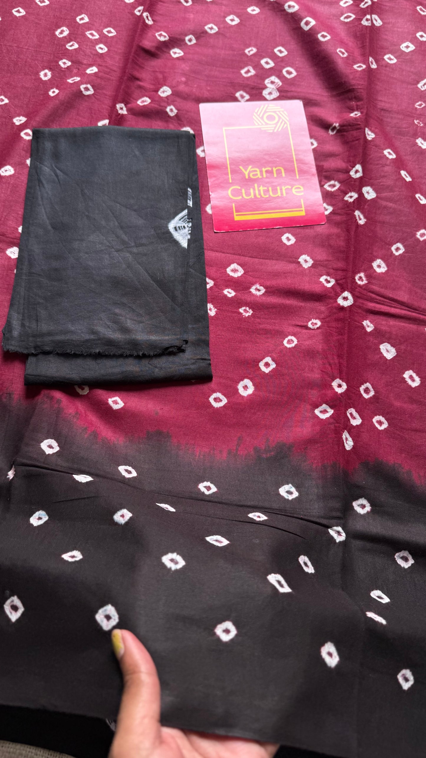 Maroon with black Sungudi/Bandhani, soft cotton - YCCOTNSEMS77
