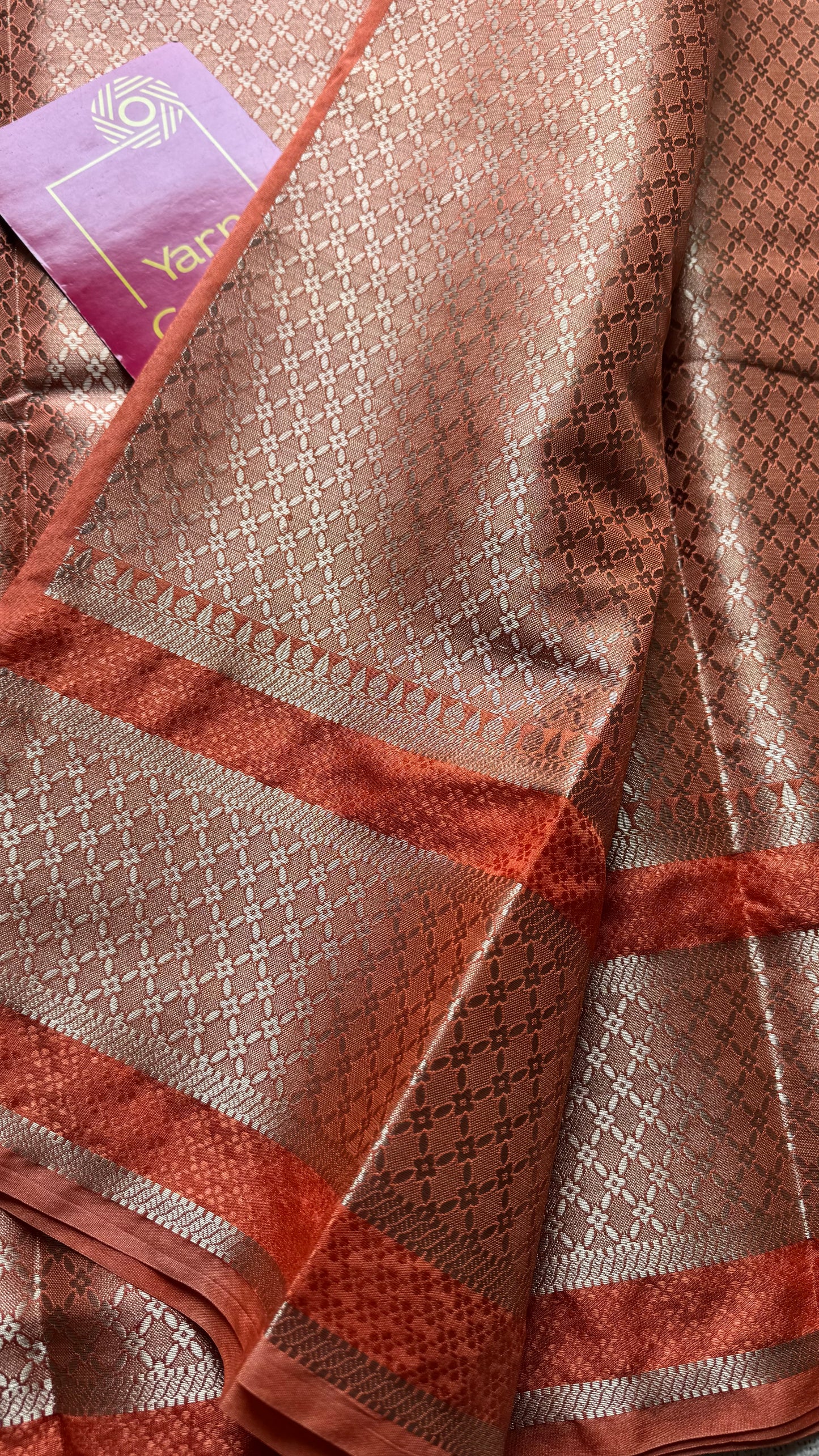 Maroon with peach border, Banarasi semi-silk - YCDESE02