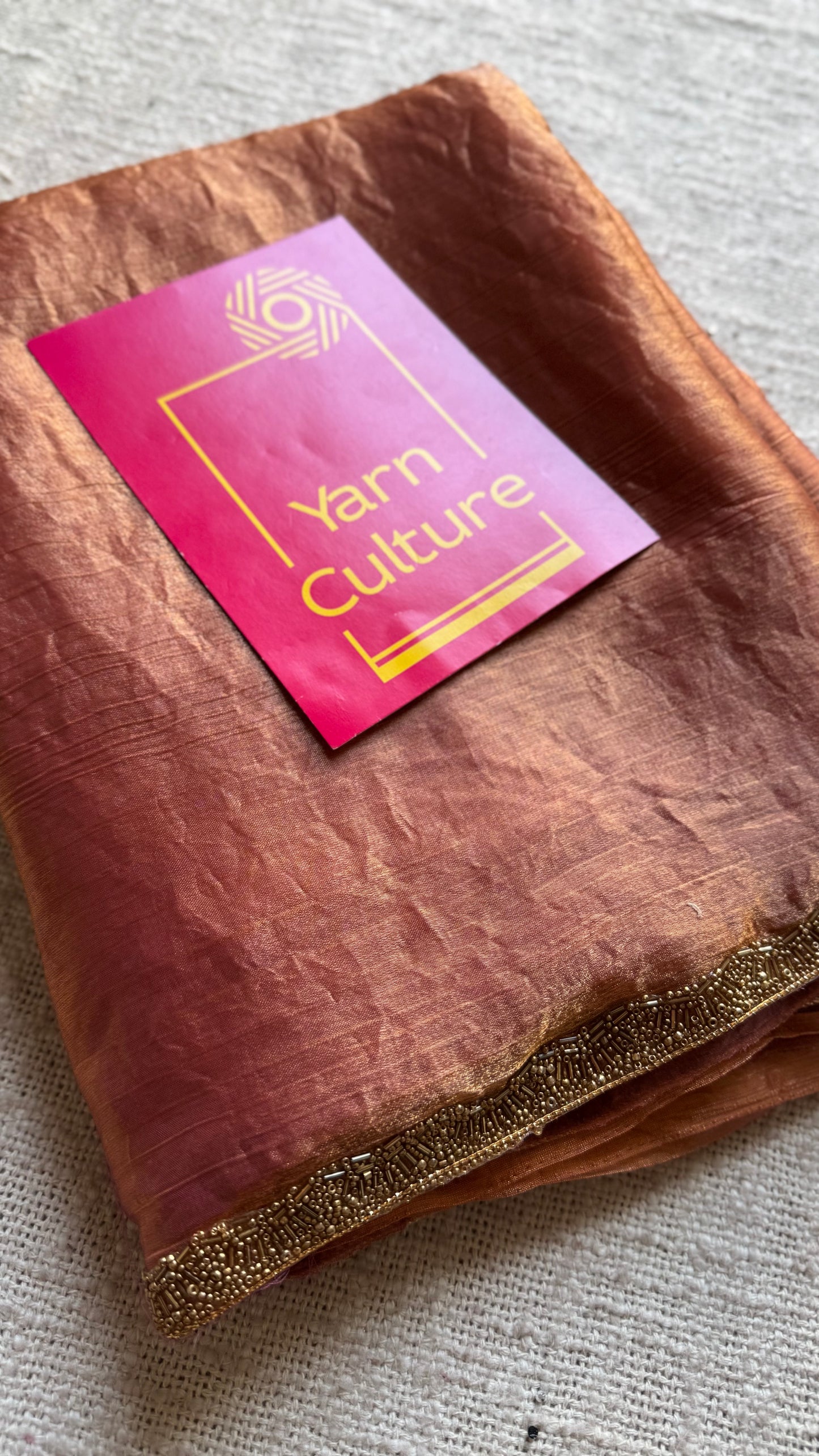 Sunset Burst - pink orange hues, metallic dual tone space silk, embellished border - YCDOSDE58