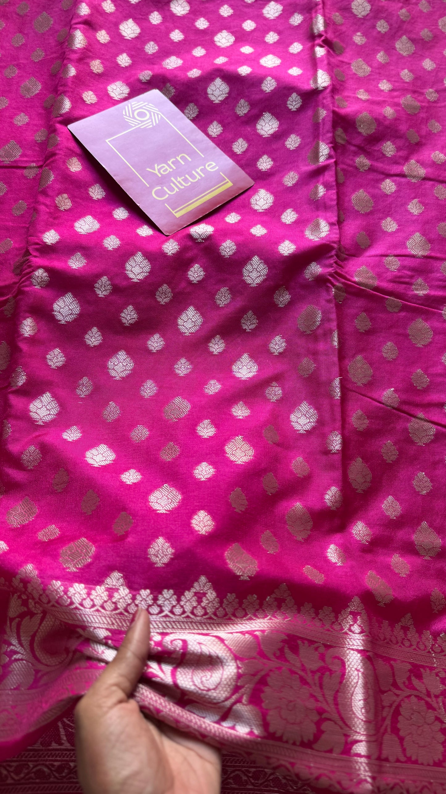 Hot pink, silver buttas and zari, Banarasi semi-silk - YCDESE42