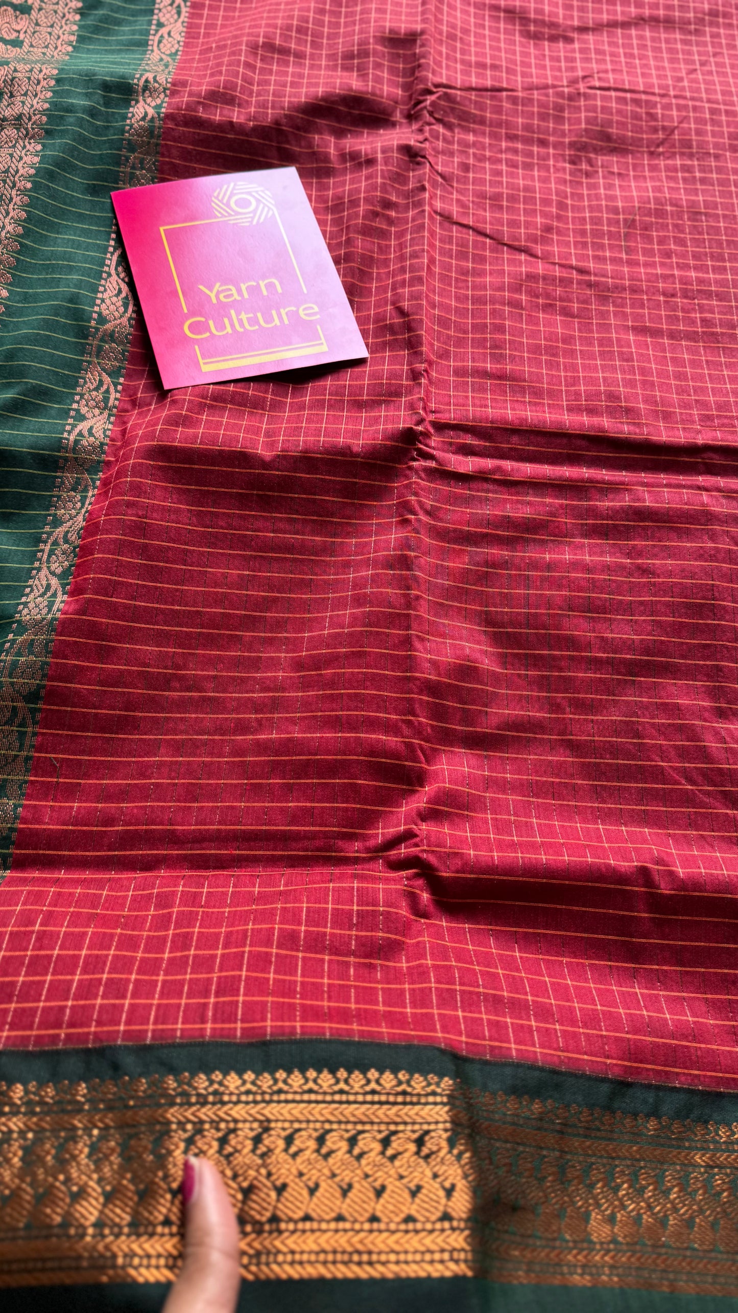 Dark red with dark green, checks - cotton silk - YCCOTNOCKCS12