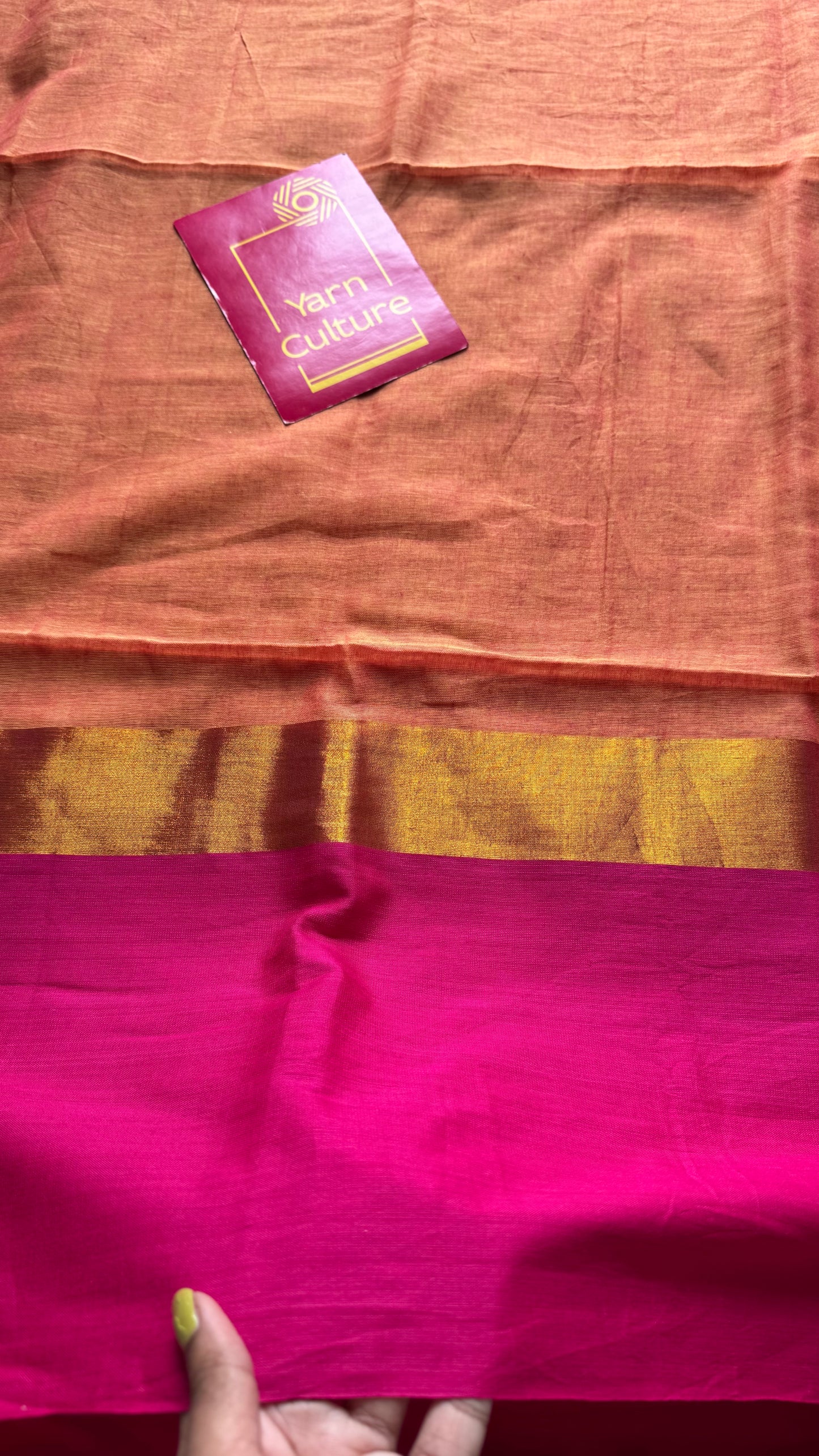 Dual tone orange with contrast dark pink border, gold zari - YCBCMCLSE14