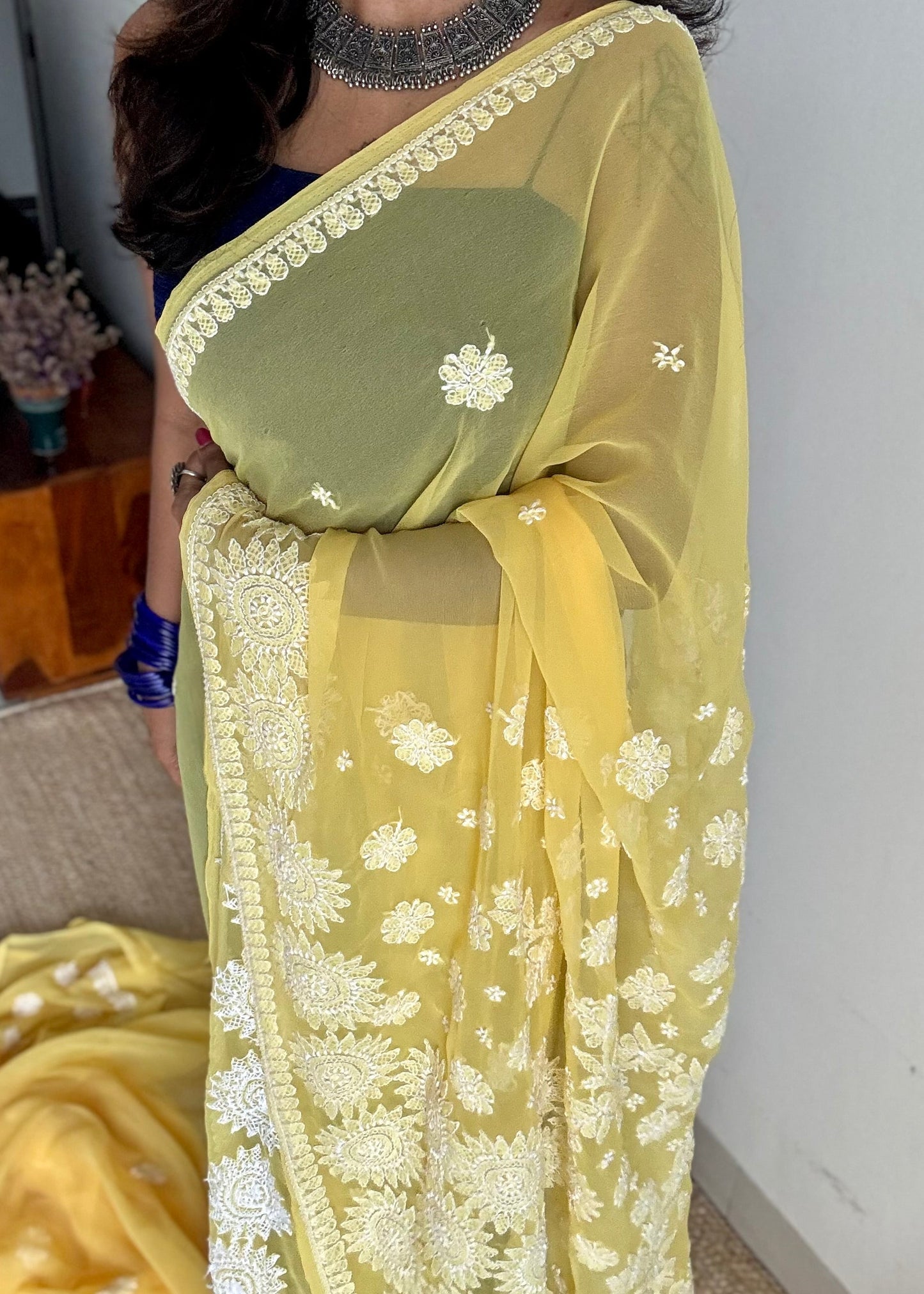 Pehli Subah (first morning) - Yellow Chikankari, georgette YCSLCJULCK01