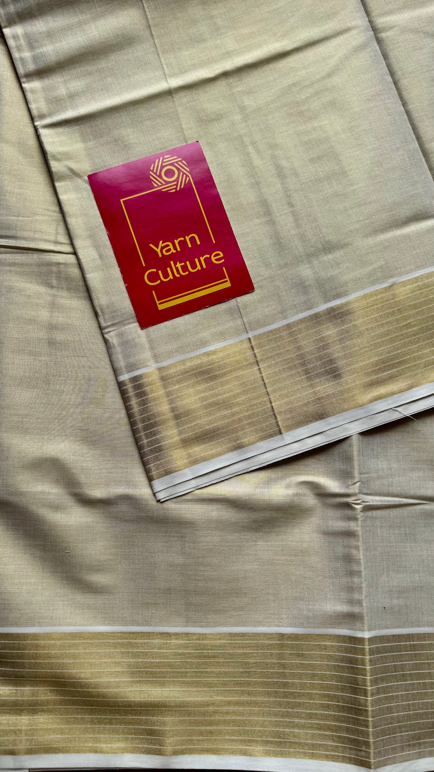 Ivory and gold tissue with striped border, kerala soft cotton - YCON25MC271