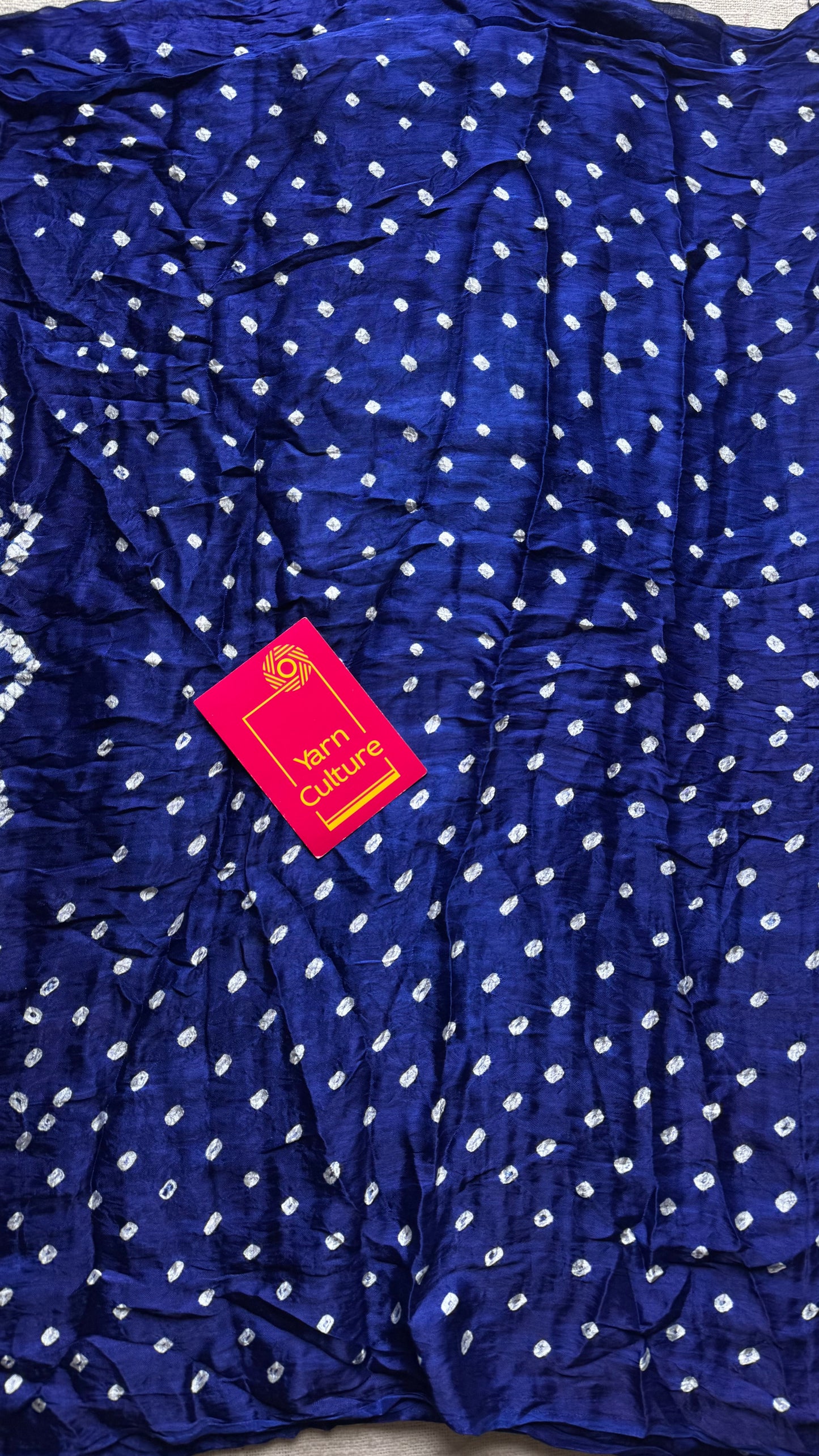 Royal blue crushed bandhani modal silk with lagdi patta (zari pallu) - YCDESE27