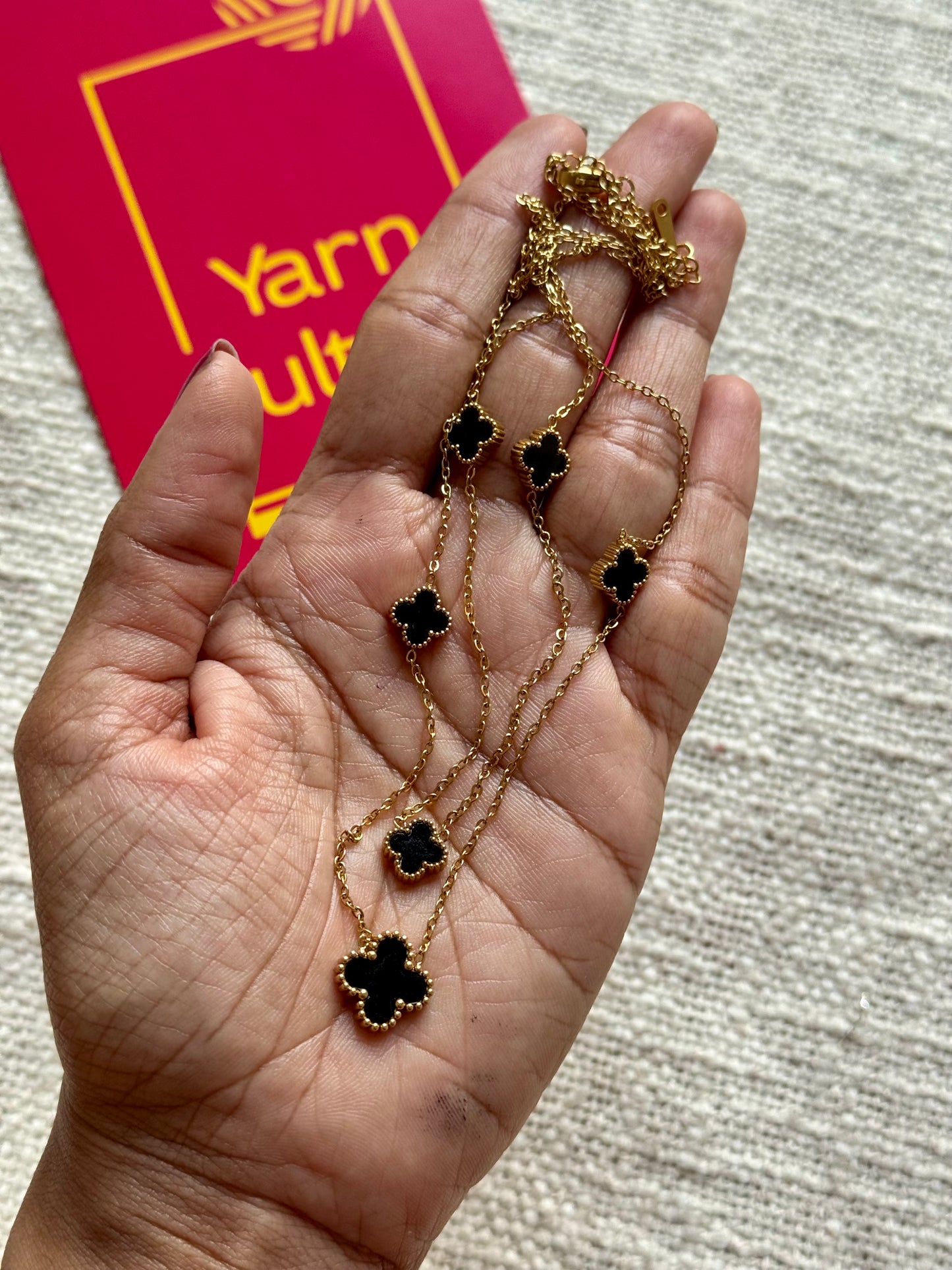 Gold plated chain, black multifloral pendants - YCGPC439