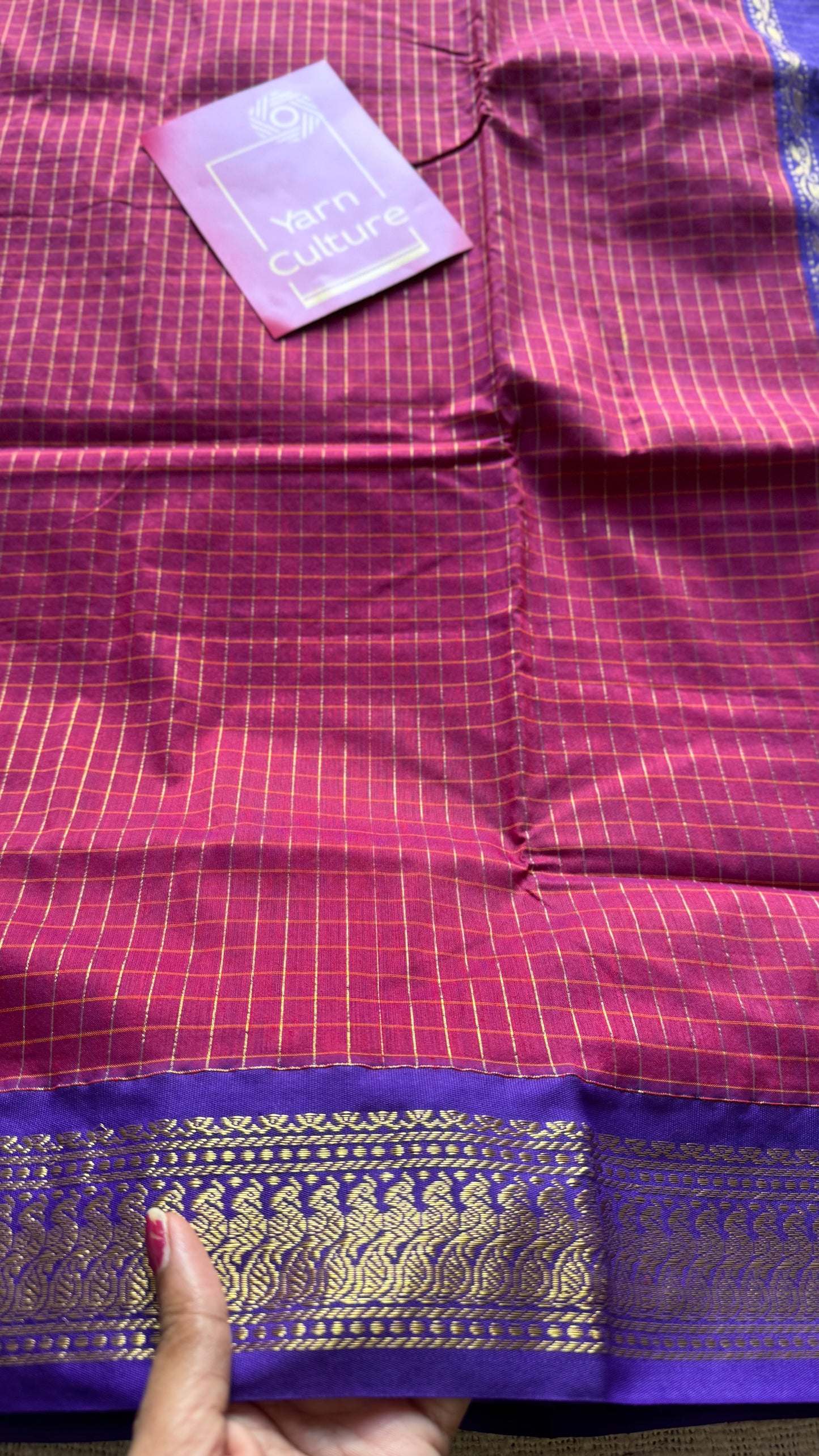 Berry pink with purple, checks - cotton silk - YCCOTNOCKC41