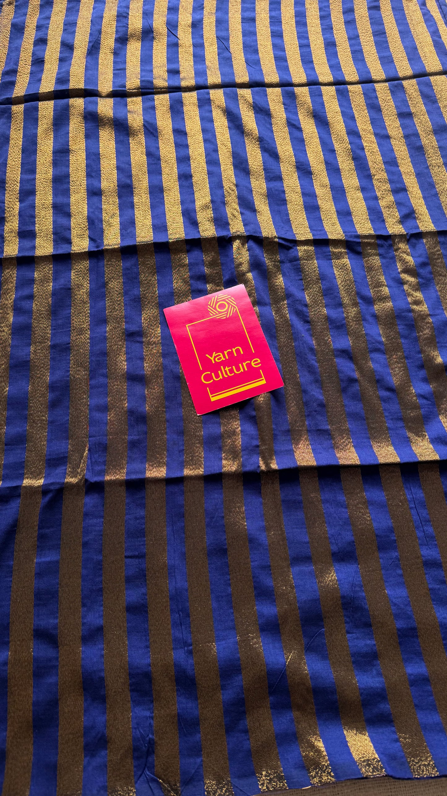 Royal blue khadi with antique gold pallu - YCBCKZPSE04