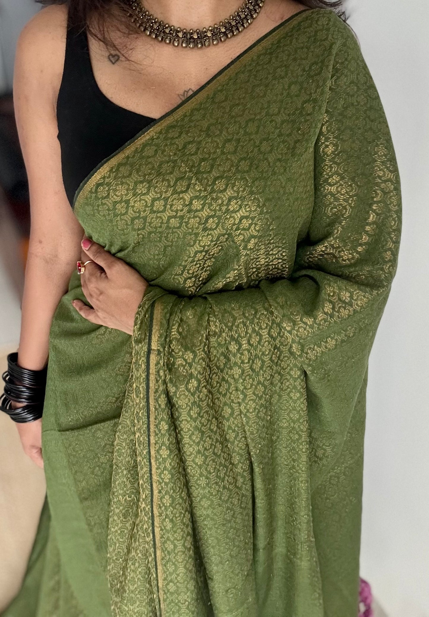 Green and gold brocade pattern in mul - YCBCFEJUBM03